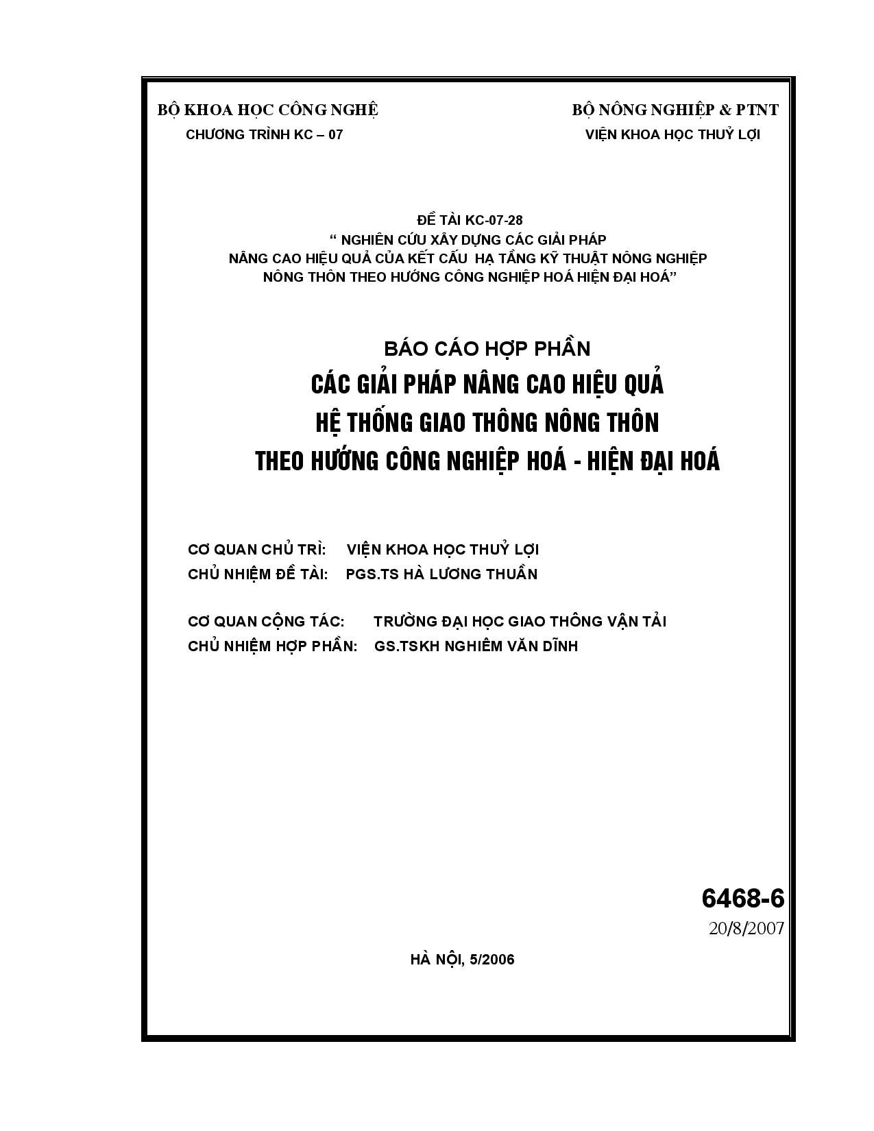 Các giải pháp nâng cao hiệu quả hệ thống giao thông nông thôn theo hướng công nghiệp hóa, hiện đại hóa  