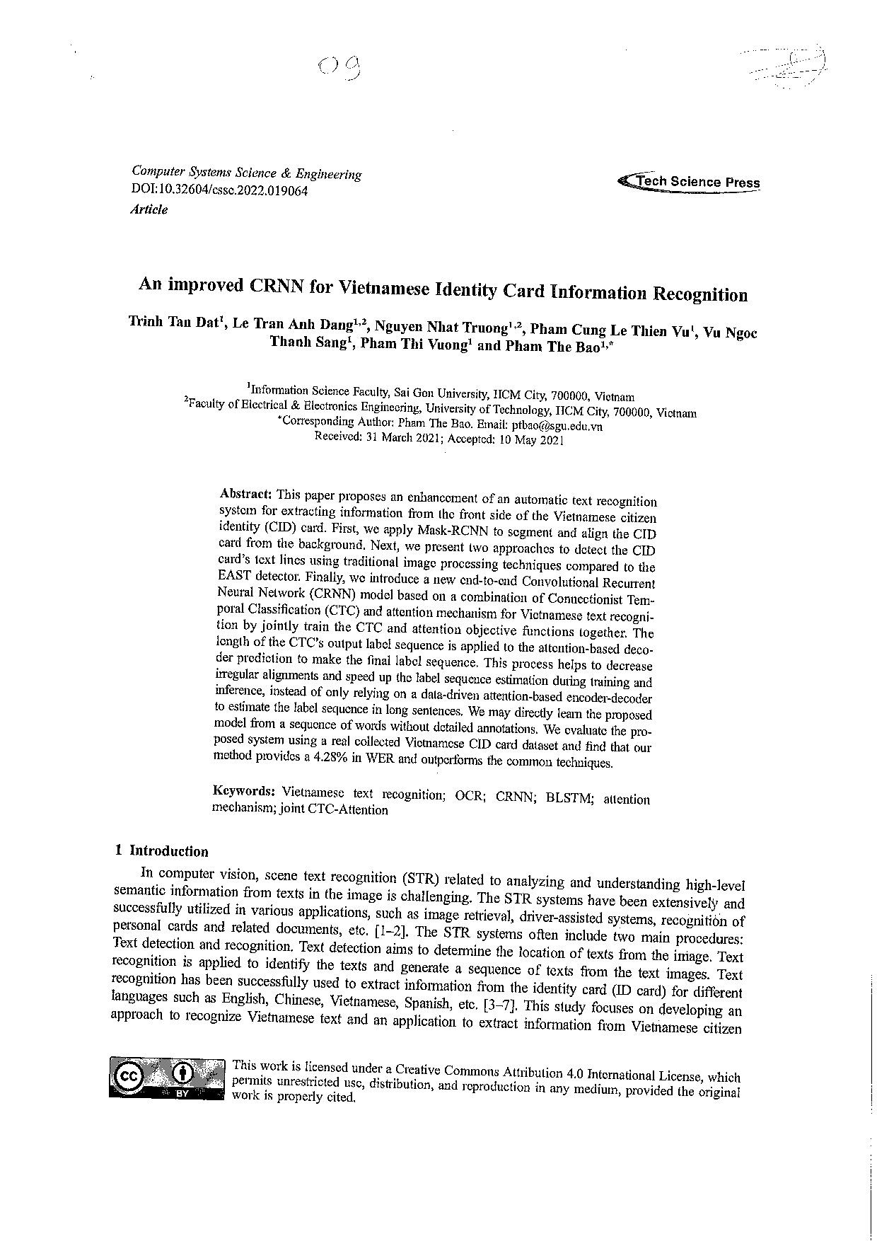 An improved CRNN for Vietnamese identity card information recognition  