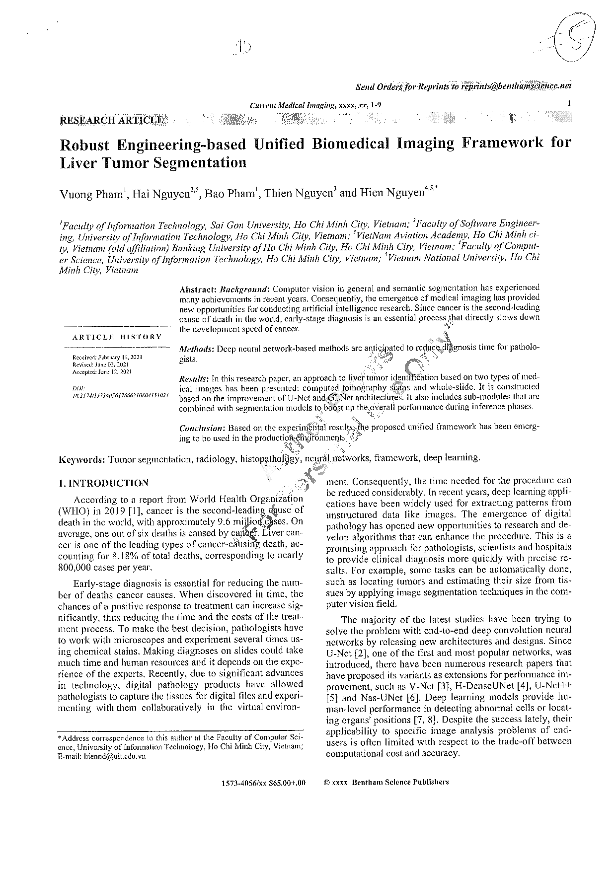 Robust engineering-based unified biomedical imaging framework for liver tumor segmentation  