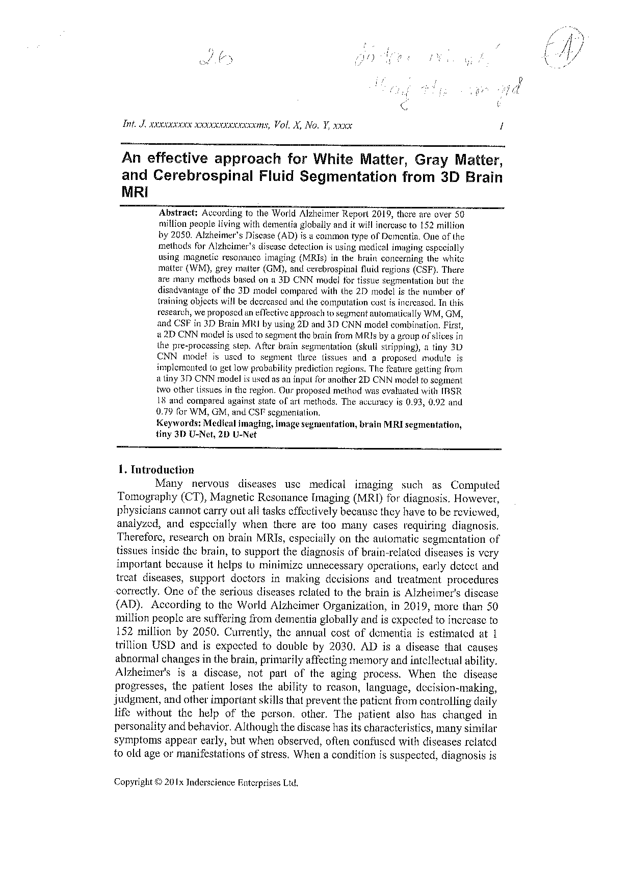 An effective approach for white matter, gray matter, and cerebrospinal fluid segmentation from 3D brain MRI  