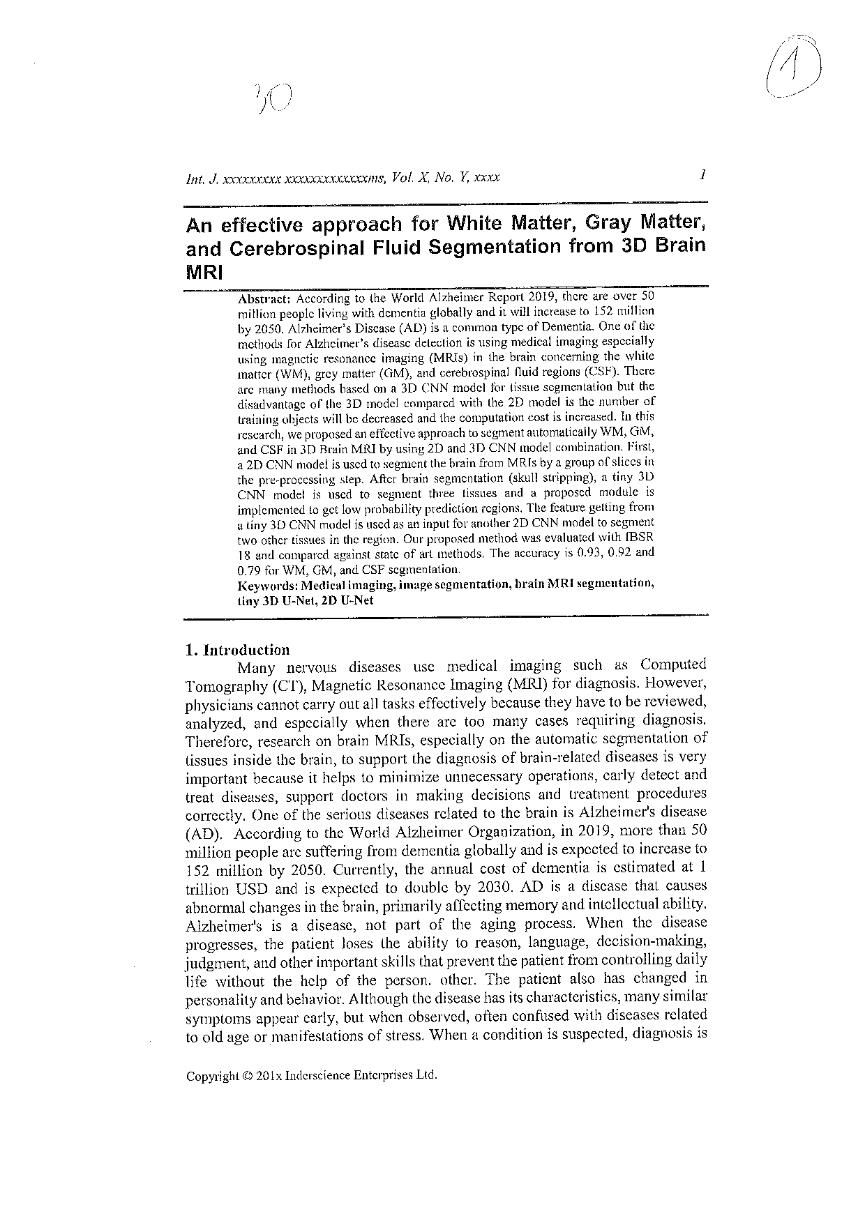 An effective approach for White Matter, Gray Matter, and Cerebrospinal Fluid Segmentation from 3D Brain MRI  