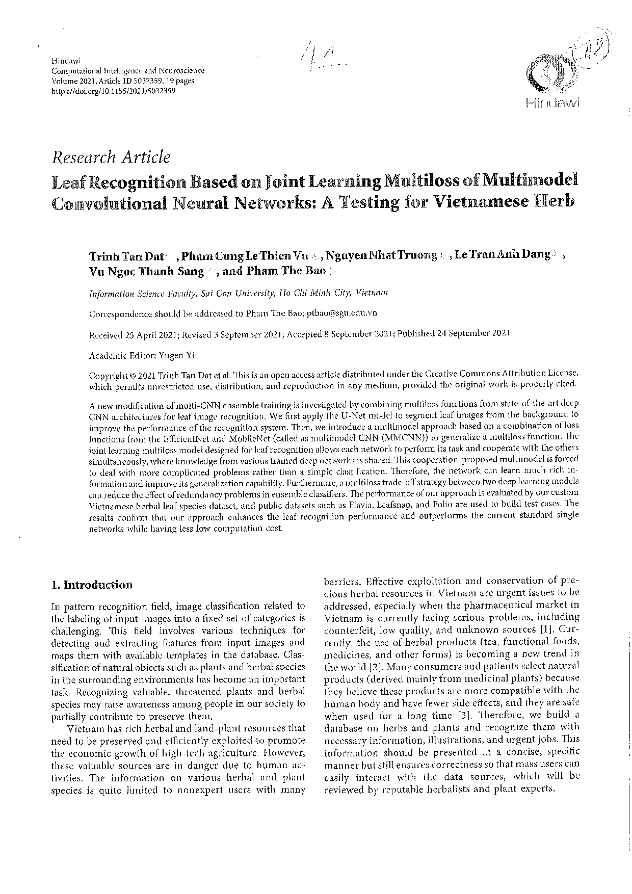 Leaf recognition based on joint learning multiloss of multimodel convolutional neural networks  