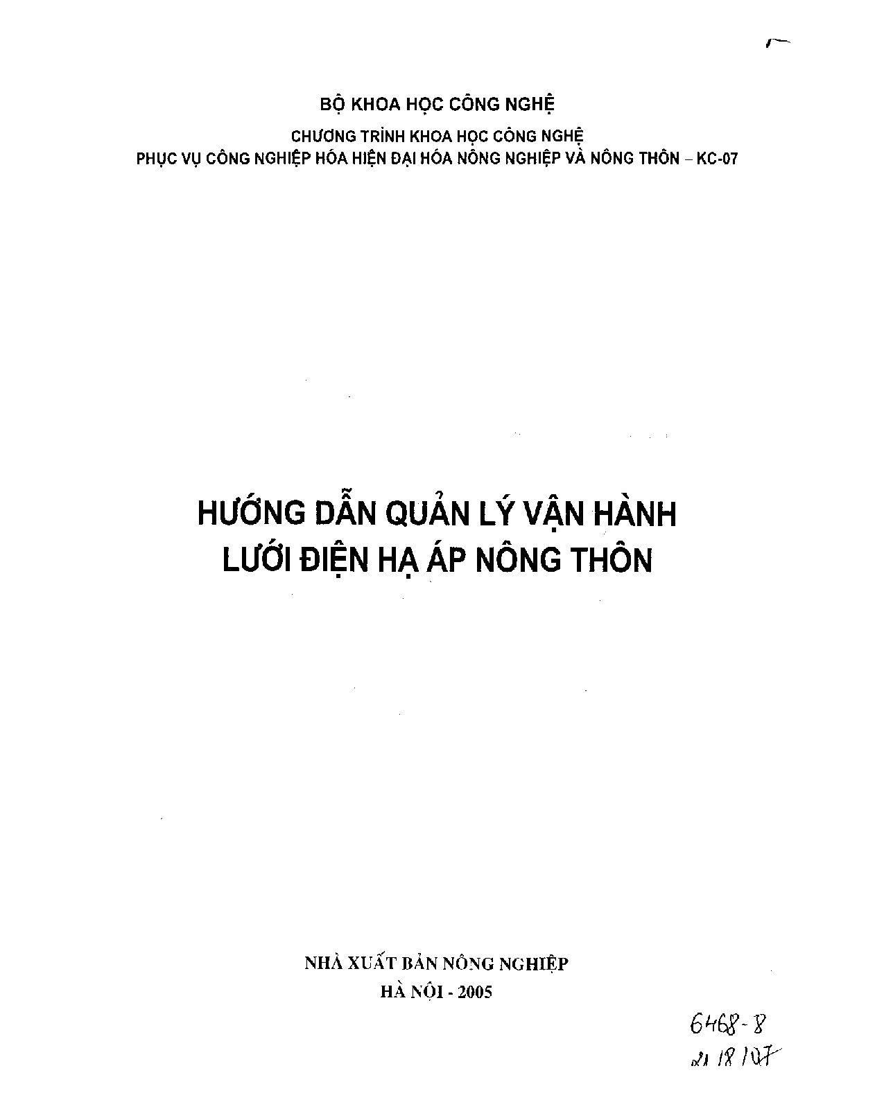 Hướng dẫn quản lý vận hành lưới điện hạ áp nông thôn: 6468-8  