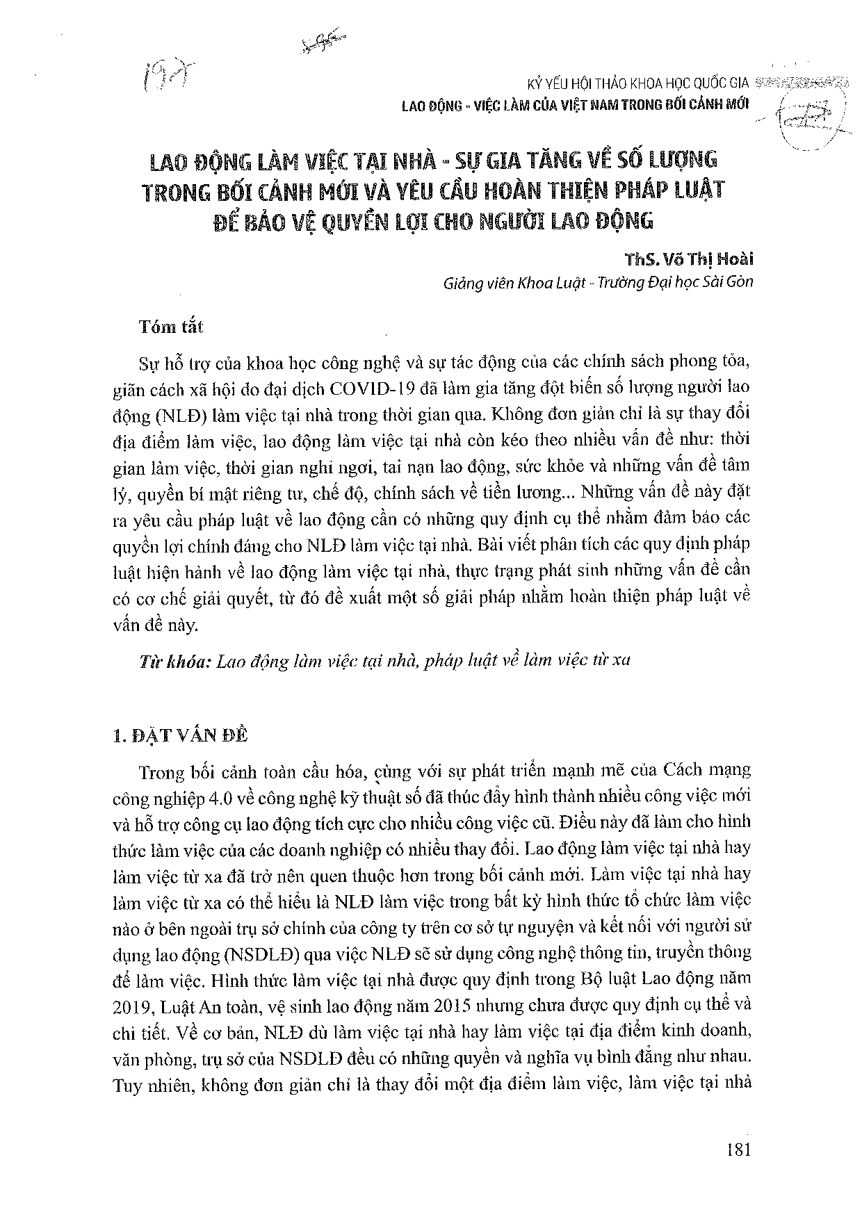 Lao động làm việc tại nhà - Sự gia tăng về số lượng trong bối cảnh mới và yêu cầu hoàn thiện pháp luật để bảo vệ quyền lợi cho người lao động  