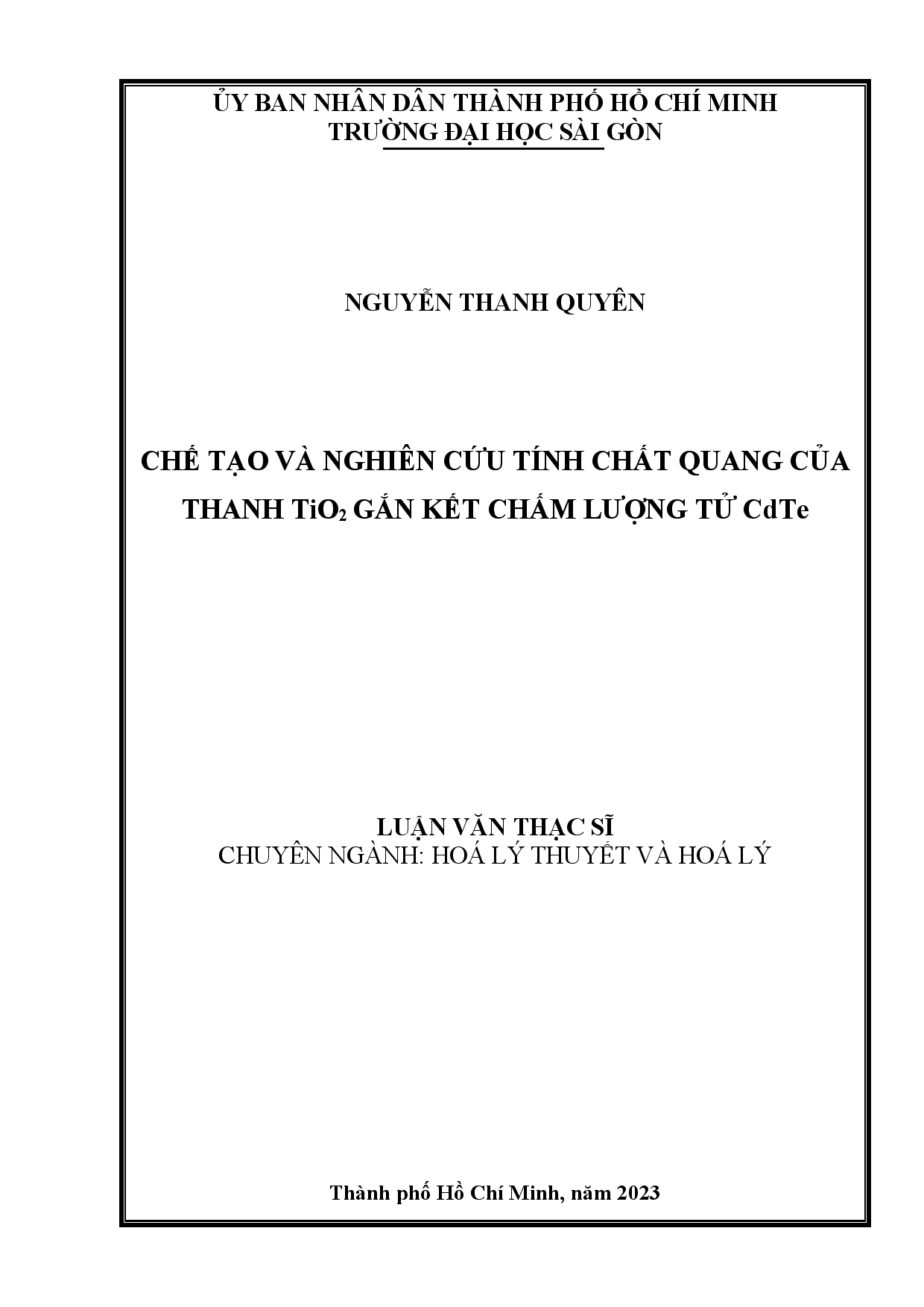 Chế tạo và nghiên cứu tính chất quang của thanh TiO2 gắn kết chấm lượng tử CdTe  