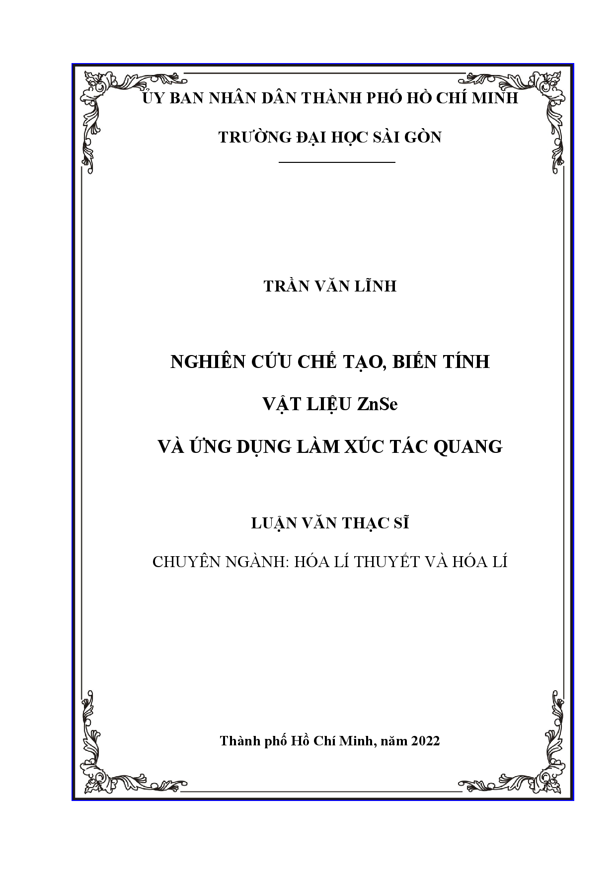 Nghiên cứu chế tạo, biến tính vật liệu ZnSe và ứng dụng làm xúc tác quang  