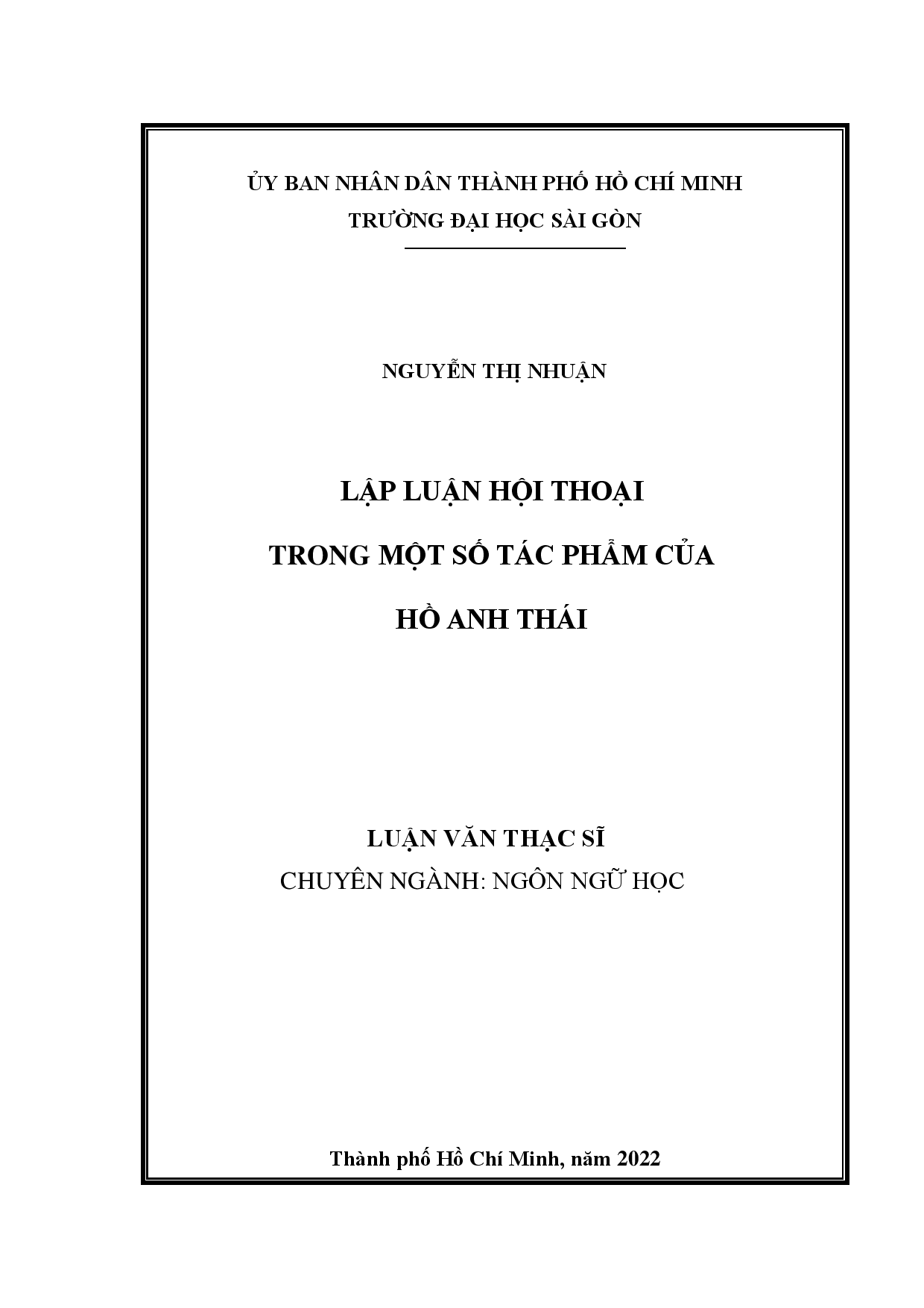 Lập luận hội thoại trong một số tác phẩm của Hồ Anh Thái  