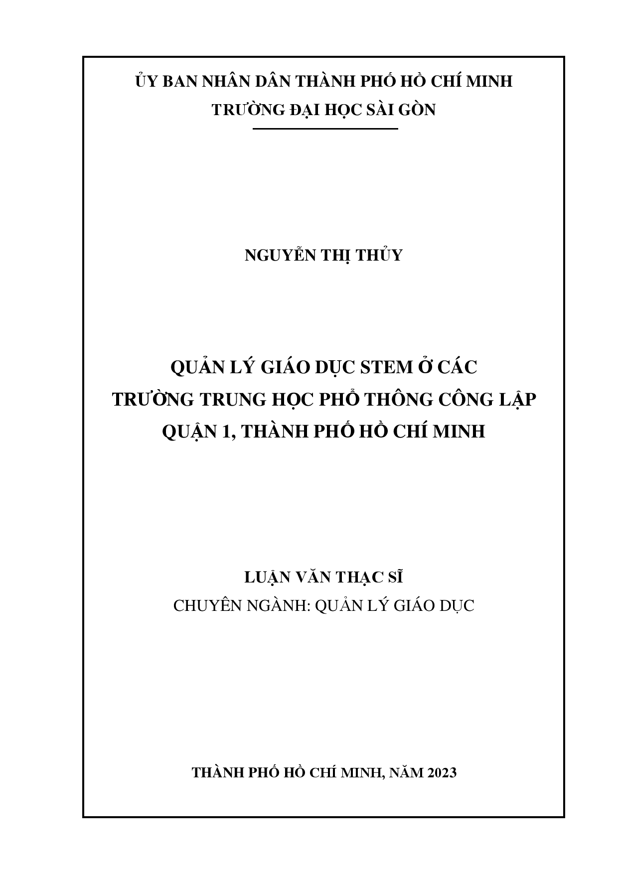 Quản lý giáo dục STEM ở các trường trung học phổ thông công lập Quận 1, Thành phố Hồ Chí Minh  