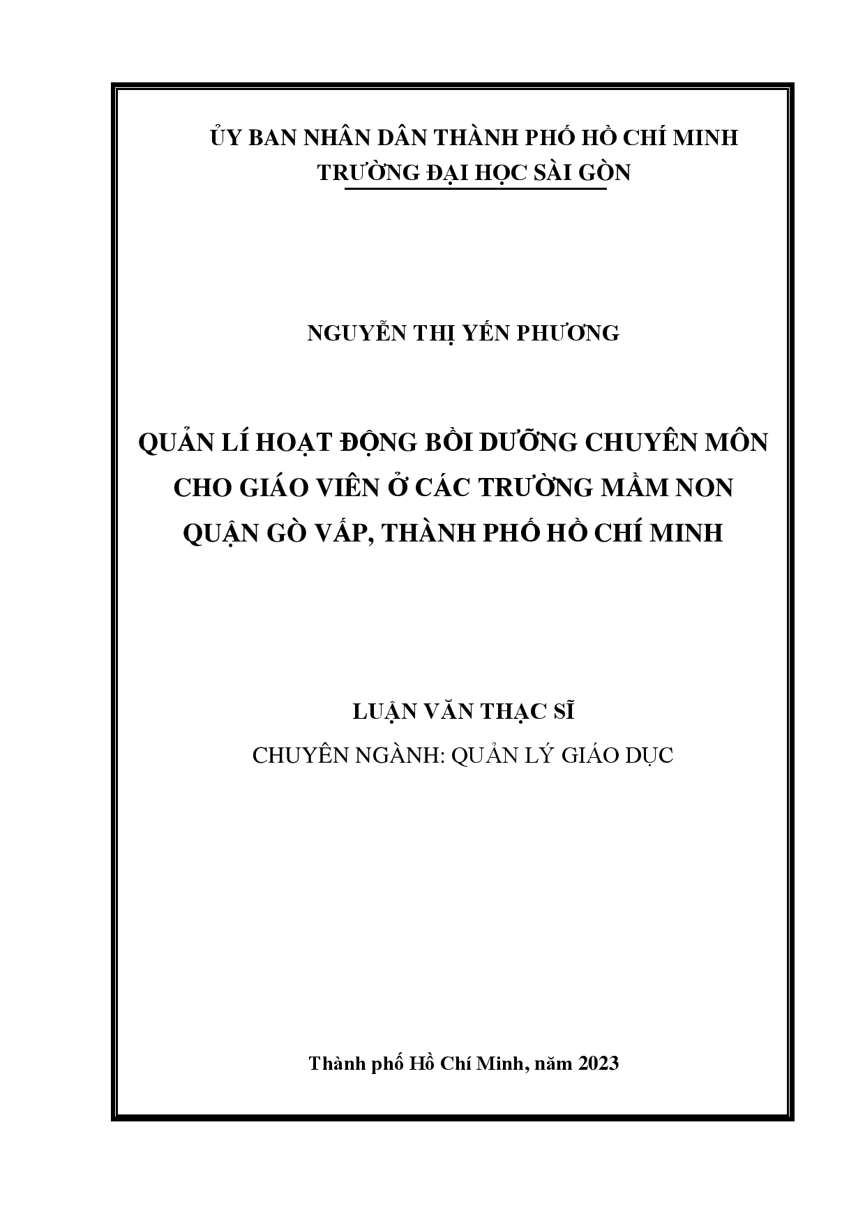 Quản lí hoạt động bồi dưỡng chuyên môn cho giáo viên ở các trường mầm non quận Gò Vấp, Thành phố Hồ Chí Minh  