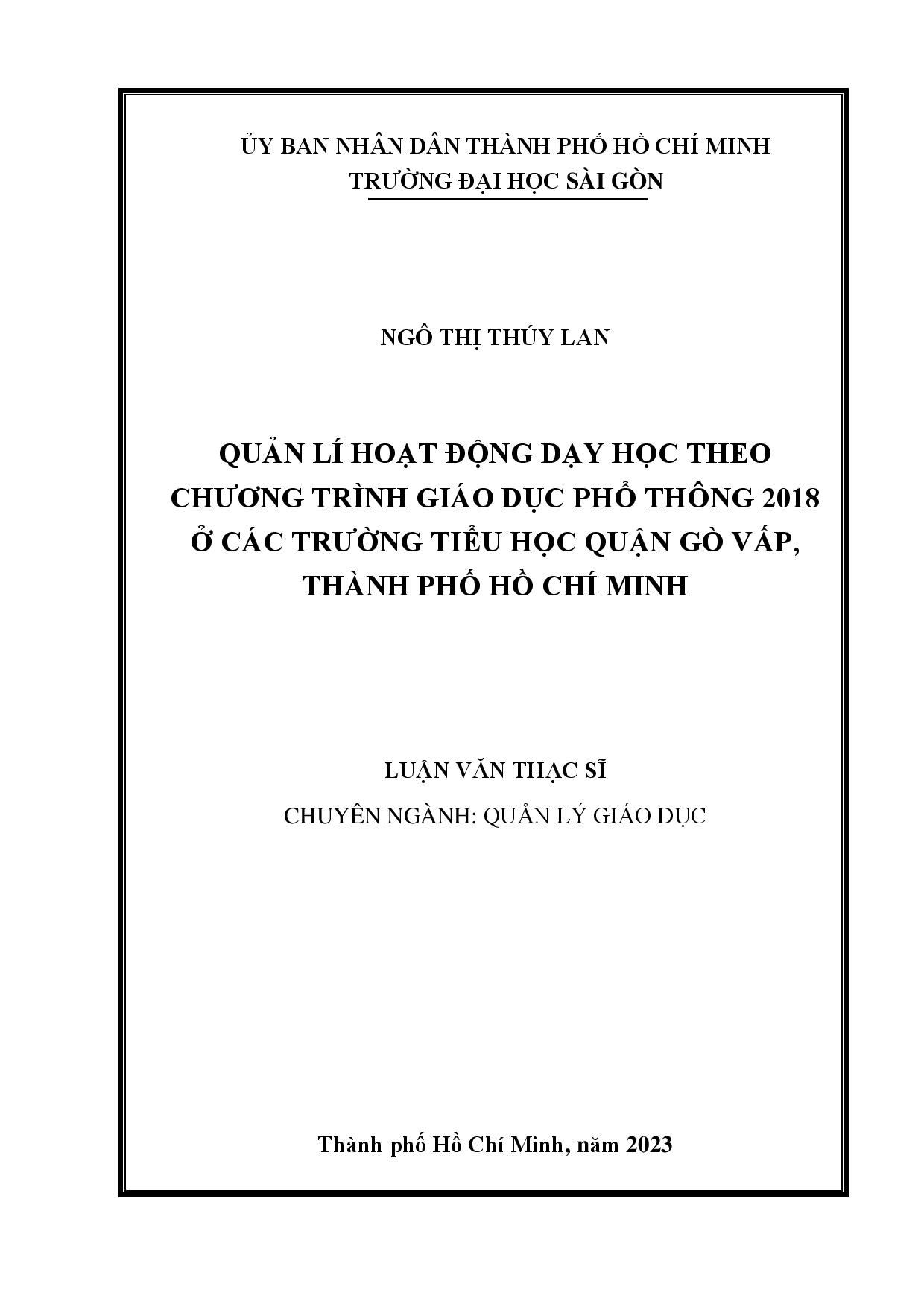 Quản lí hoạt động dạy học theo chương trình giáo dục phổ thông 2018 ở các trường tiểu học quận Gò Vấp, Thành phố Hồ Chí Minh  