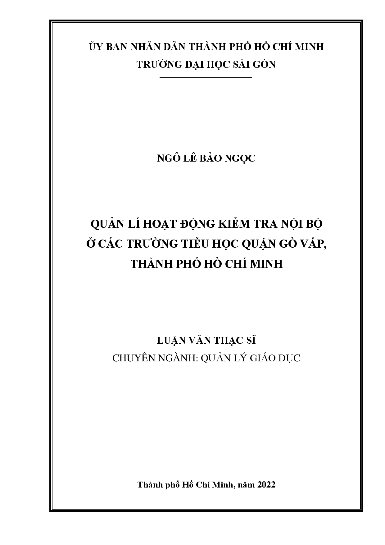 Quản lí hoạt động kiểm tra nội bộ ở các trường tiểu học quận Gò Vấp, Thành phố Hồ Chí Minh  