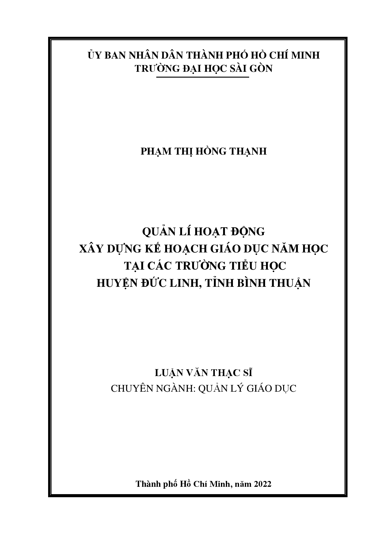 Quản lí hoạt động xây dựng kế hoạch giáo dục năm học tại các trường tiểu học huyện Đức Linh, tỉnh Bình Thuận  