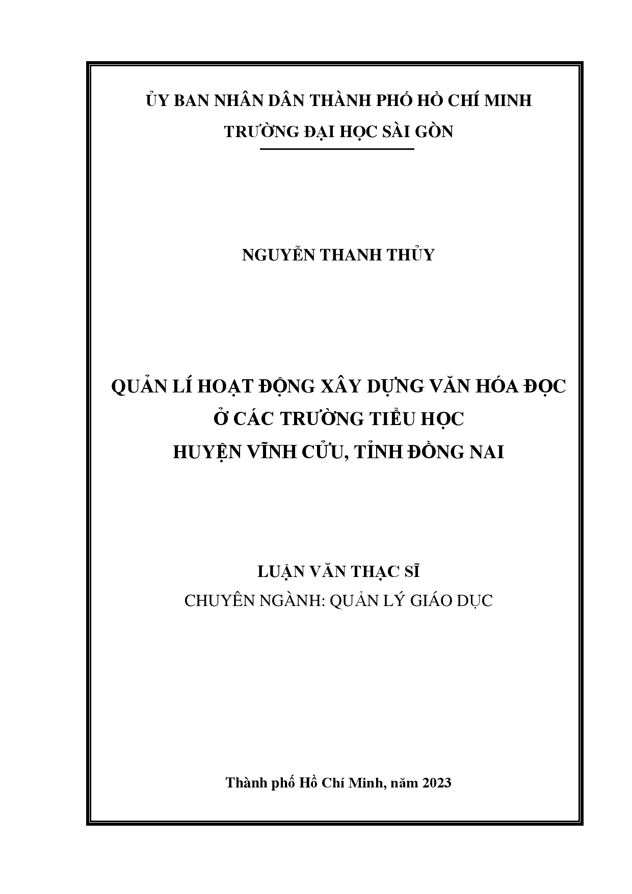 Quản lí hoạt động xây dựng văn hóa đọc ở các trường tiểu học huyện Vĩnh Cửu, tỉnh Đồng Nai  