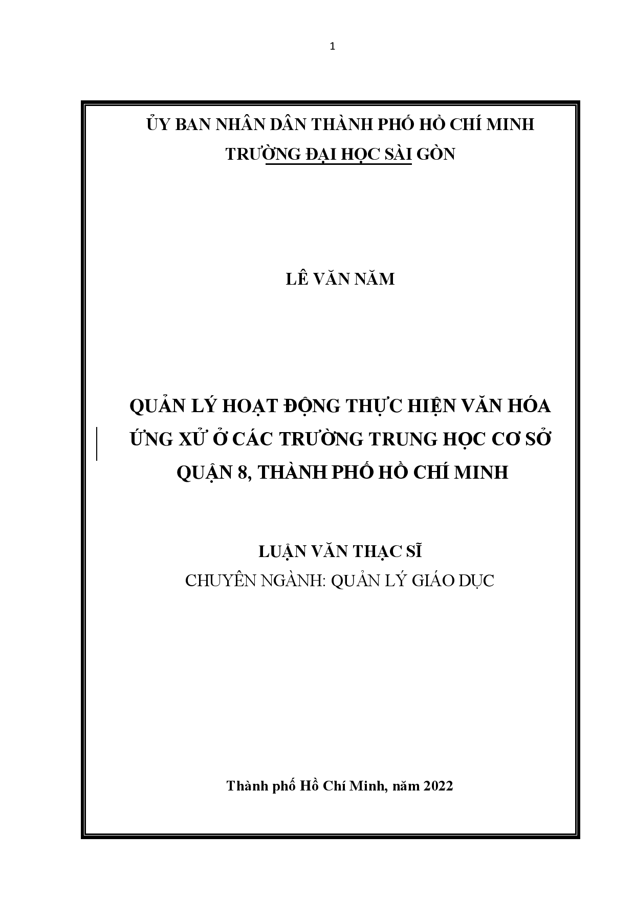 Quản lý hoạt động thực hiện văn hóa ứng xử ở các trường trung học cơ sở Quận 8, Thành phố Hồ Chí Minh  