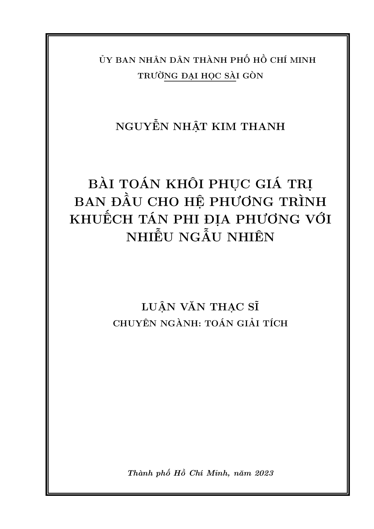 Bài toán khôi phục giá trị ban đầu cho hệ phương trình khuếch tán phi địa phương với nhiễu ngẫu nhiên  