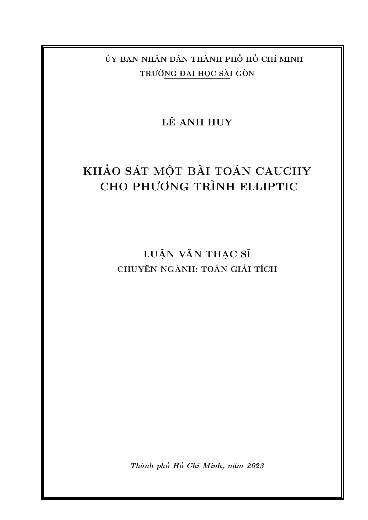 Khảo sát một bài toán Cauchy cho phương trình Elliptic  