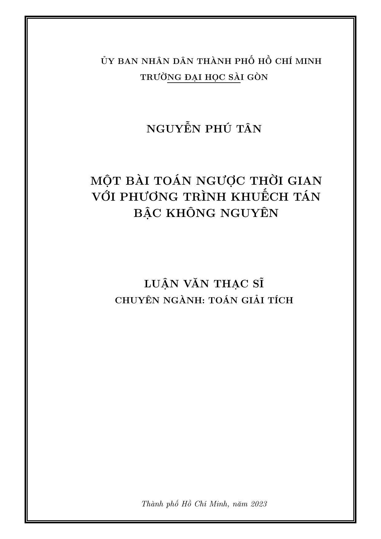 Một bài toán ngược thời gian với phương trình khuếch tán bậc không nguyên  