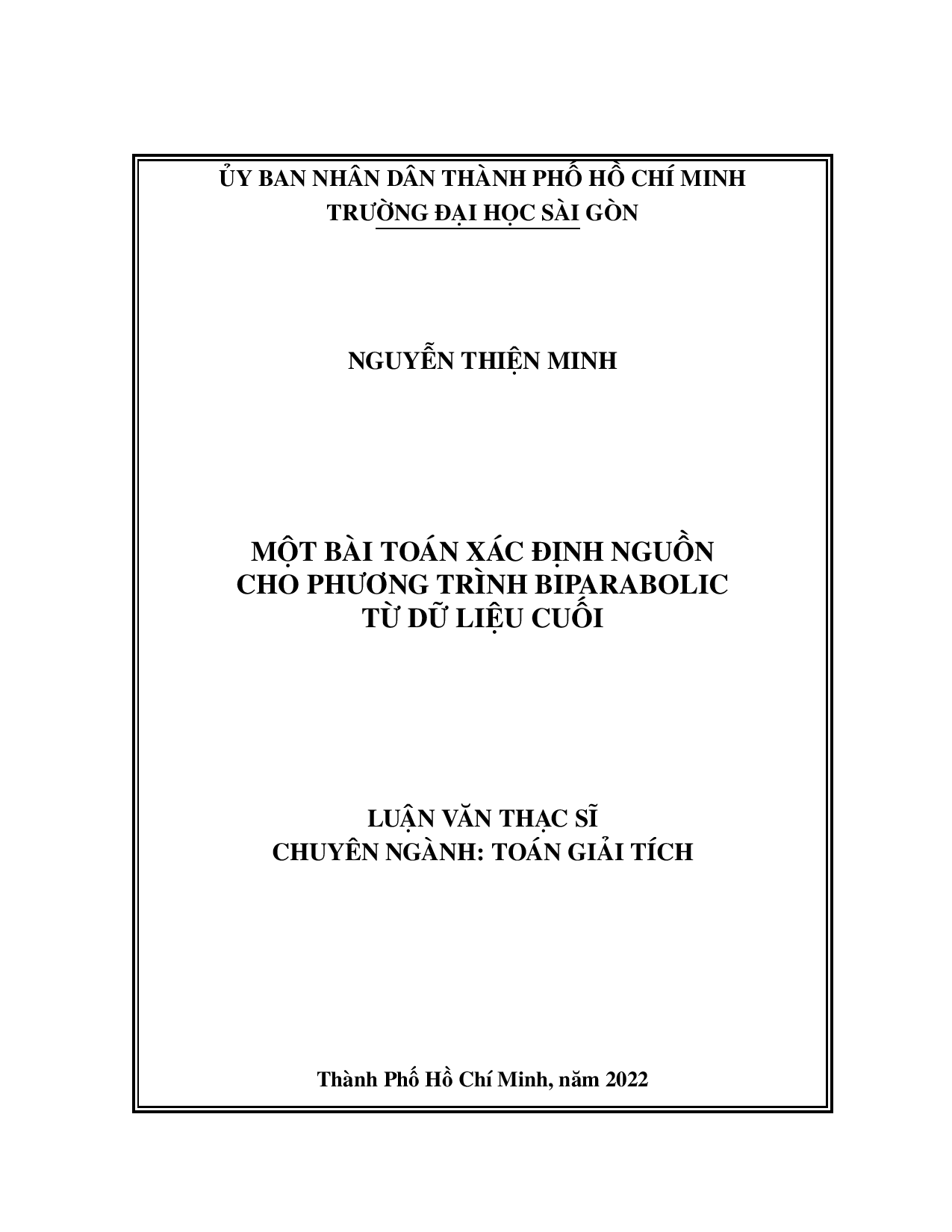 Một bài toán xác định nguồn cho phương trình Biparabolic từ dữ liệu cuối  