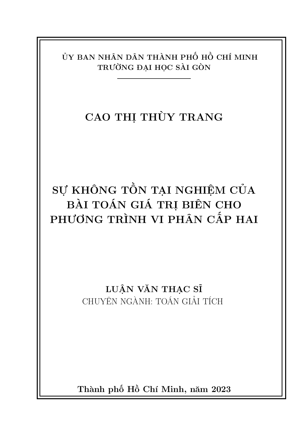 Sự không tồn tại nghiệm của bài toán giá trị biên cho phương trình vi phân cấp hai  