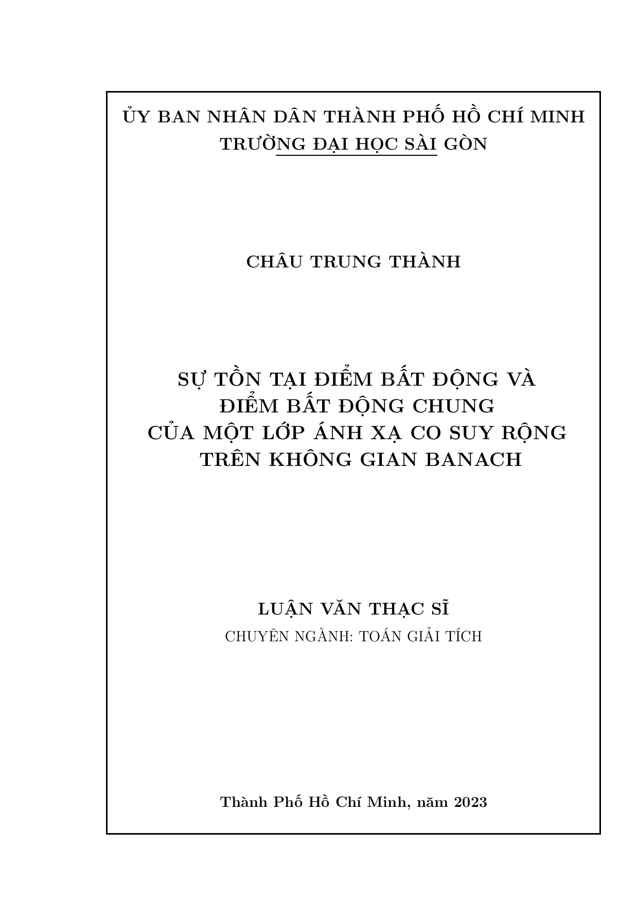 Sự tồn tại điểm bất động và điểm bất động chung của một lớp ánh xạ co suy rộng trên không gian Banach  