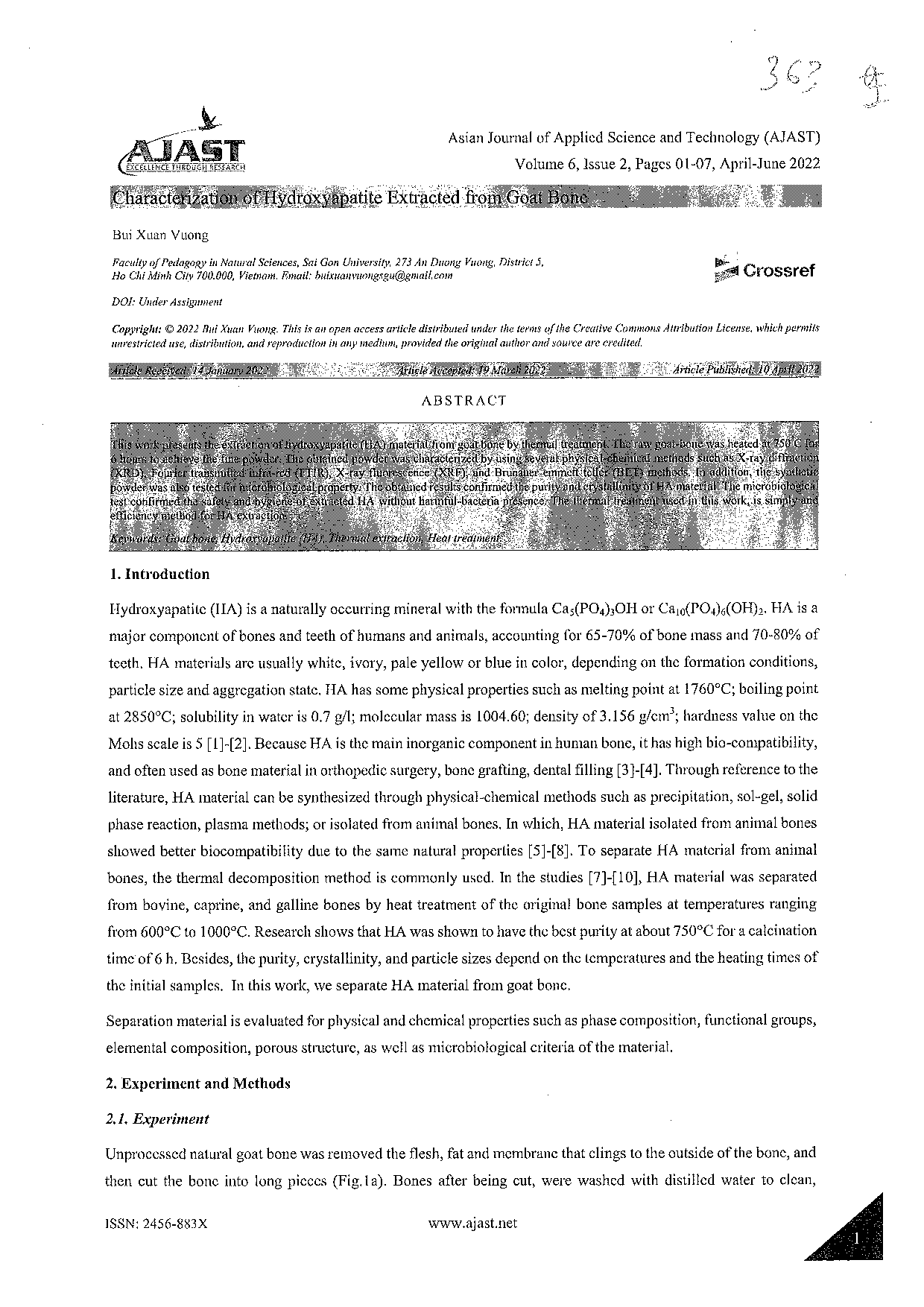 Characterization of Hydroxyapatite Extracted from Goat Bone  