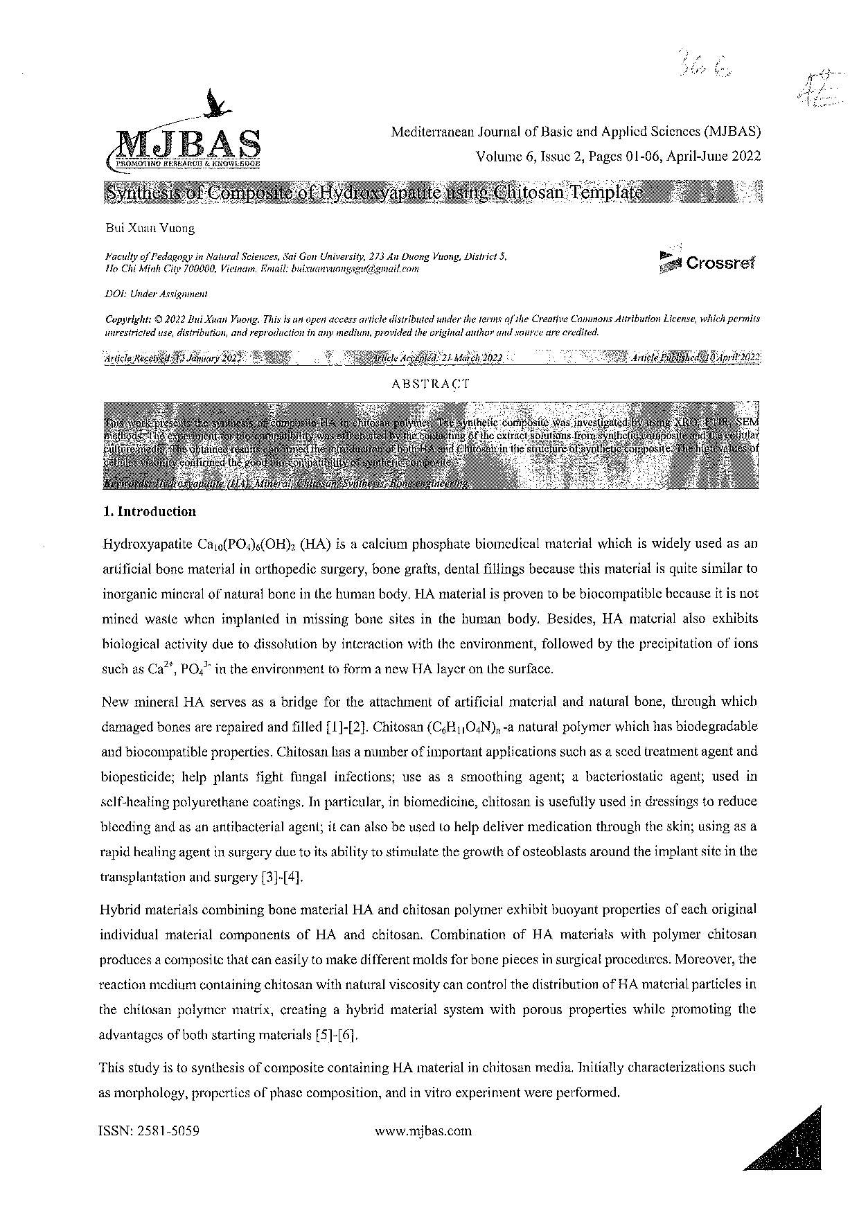 Synthesis of Composite of Hydroxyapatite using Chitosan Template  