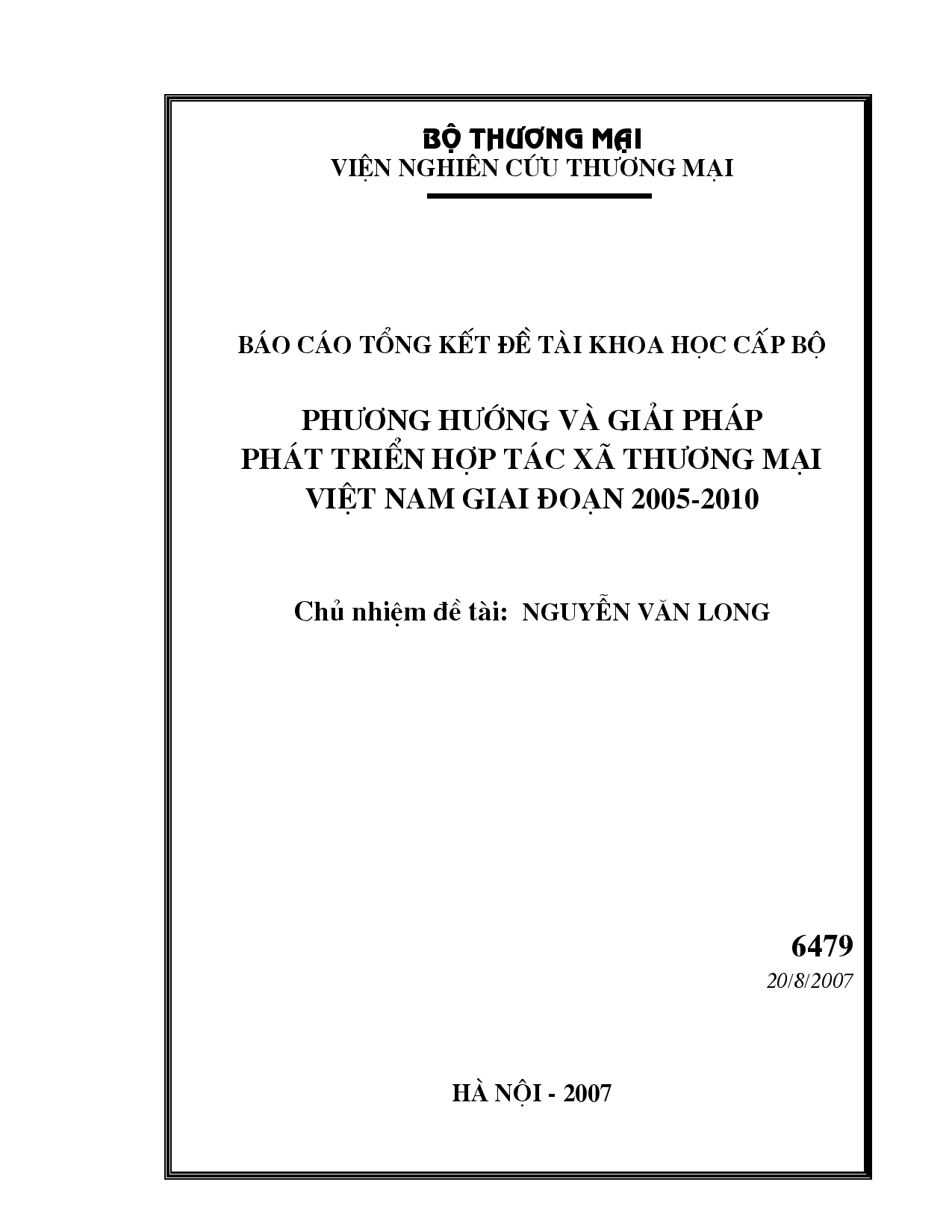 Phương hướng và giải pháp phát triển hợp tác xã thương mại Việt Nam giai đoạn 2005-2010  