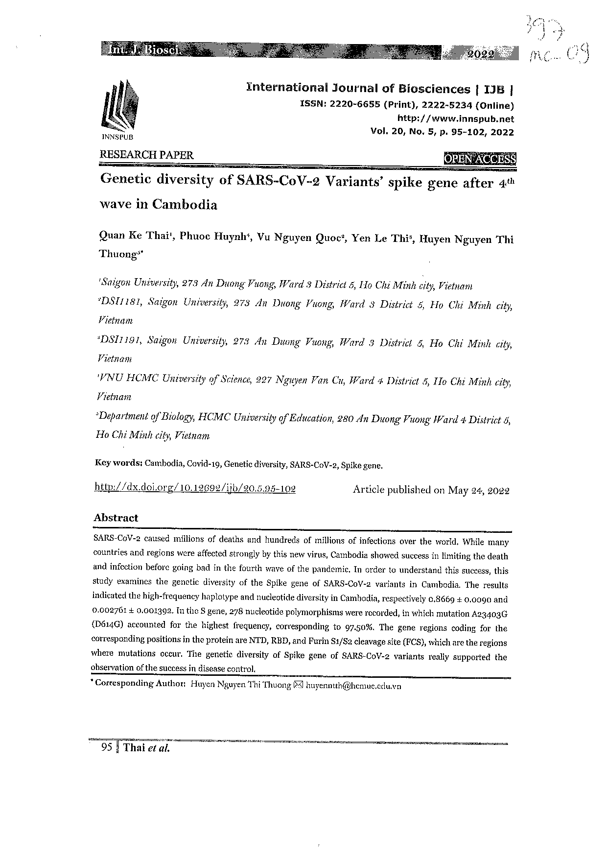 Genetic diversity of SARS-CoV-2 Variants spike gene after 4th wave in Cambodia  