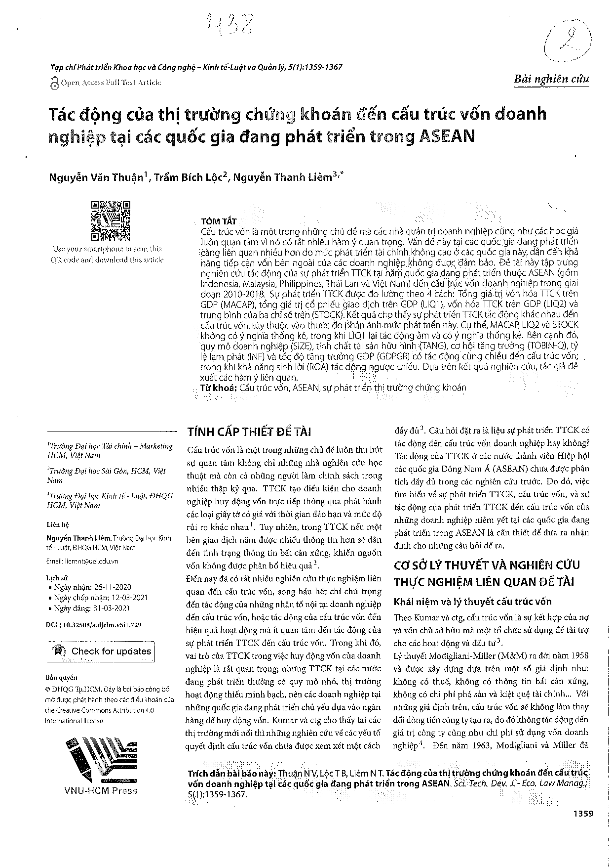 Tác động của thị trường chứng khoán đến cấu trúc vốn doanh nghiệp tại các quốc gia đang phát triển trong ASEAN  