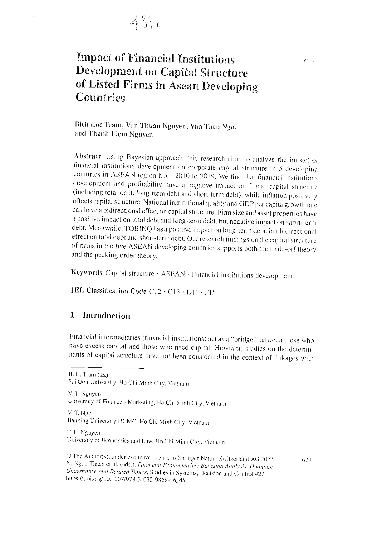 Impact of Financial Institutions Development on Capital Structure of Listed Firms in Asean Developing Countries  