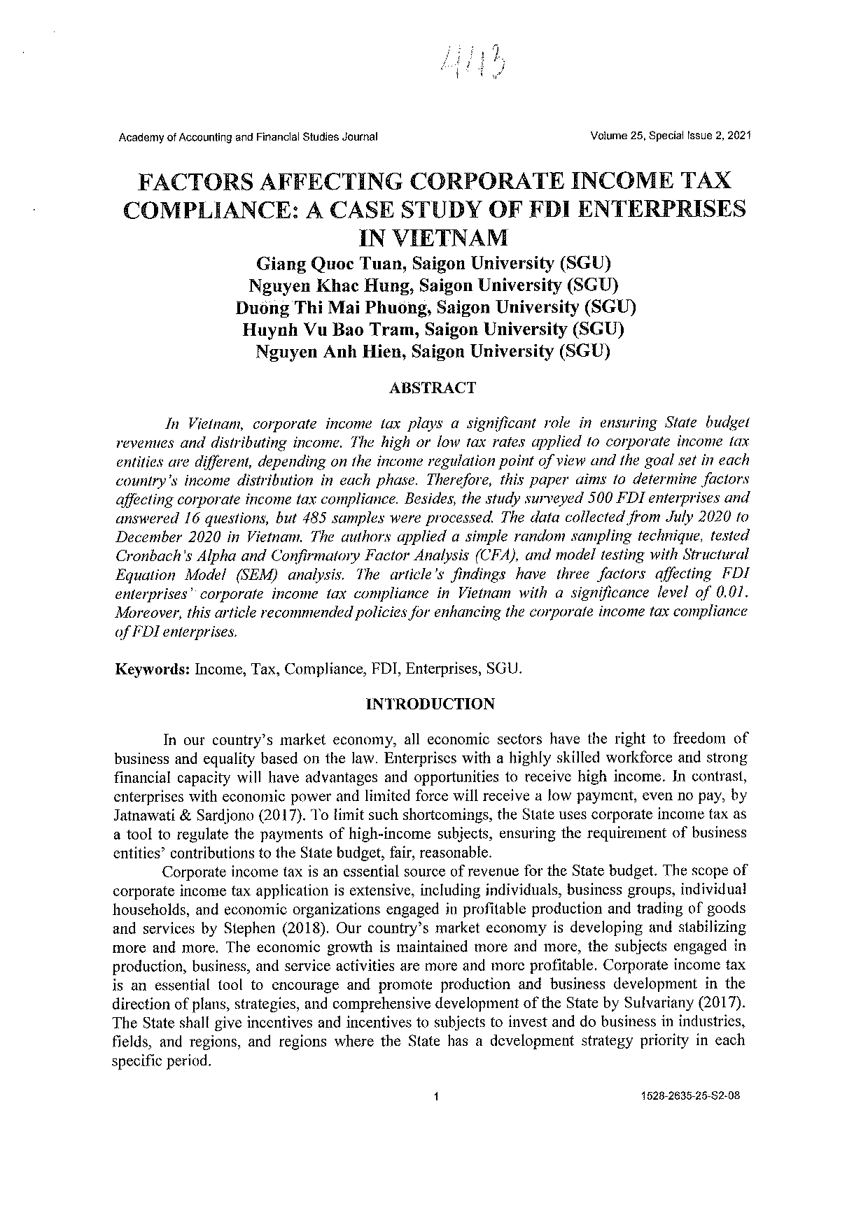 Factors Affecting Corporate Income Tax Compliance  