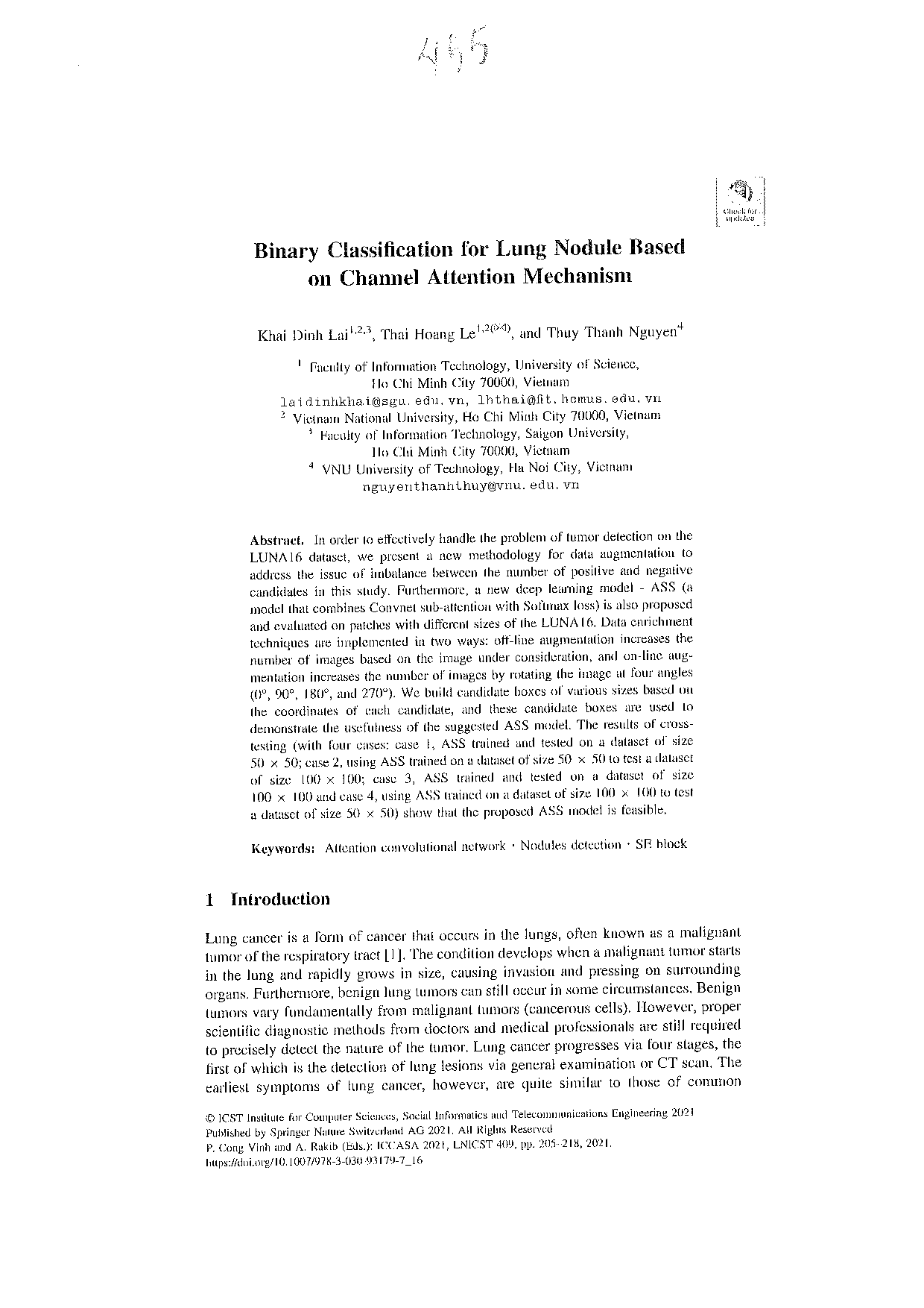 Binary Classification for Lung Nodule Based on Channel  