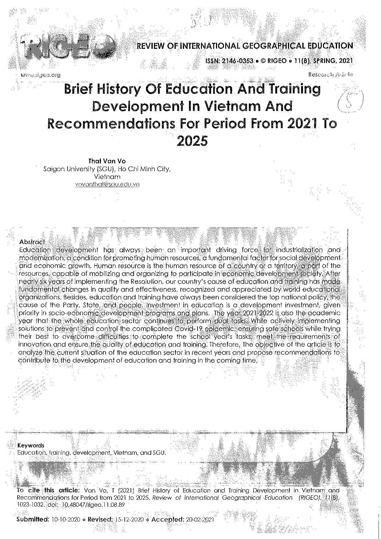 Brief history of education and training development in Vietnam and recommendations for period from 2021 to 2025  