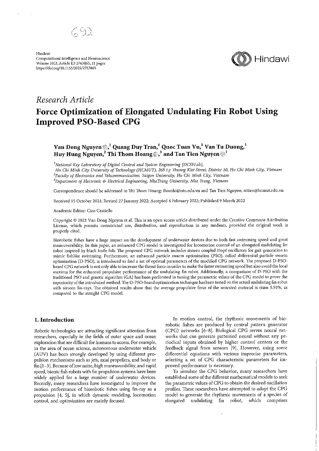 Force Optimization of Elongated Undulating Fin Robot Using Improved PSO-Based CPG  