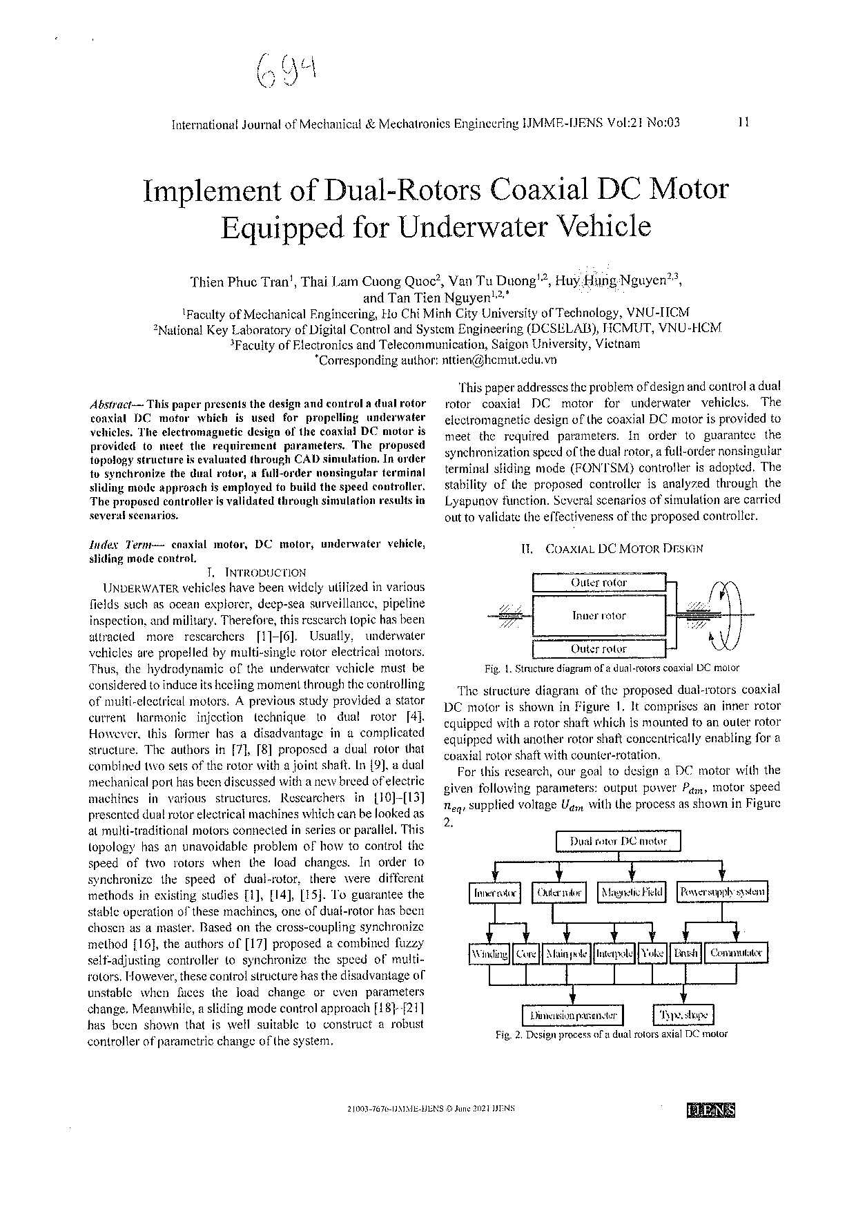 Implement of Dual-Robot coaxialo motor equipped for underwater vehicle  