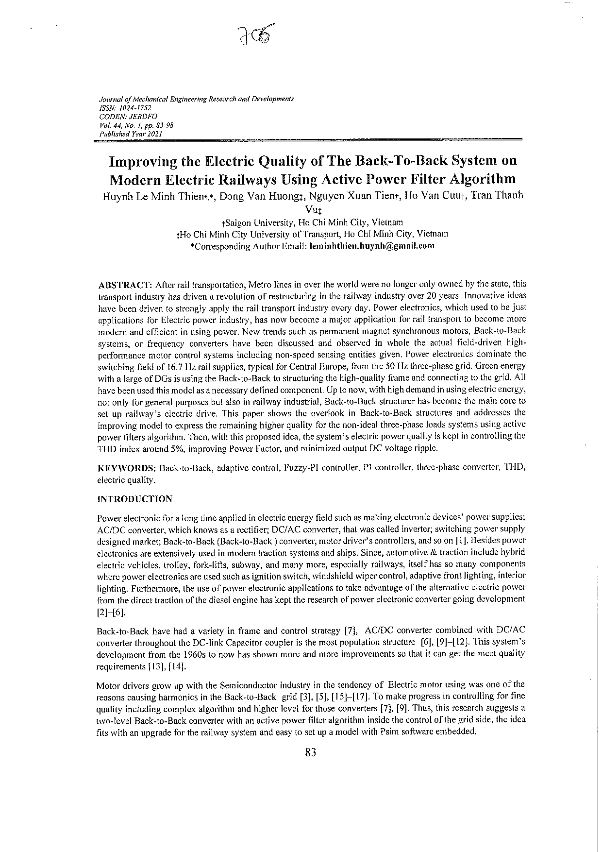 Improving the electric quality of the back to back system on modern electric railways using active power filter algorithm  