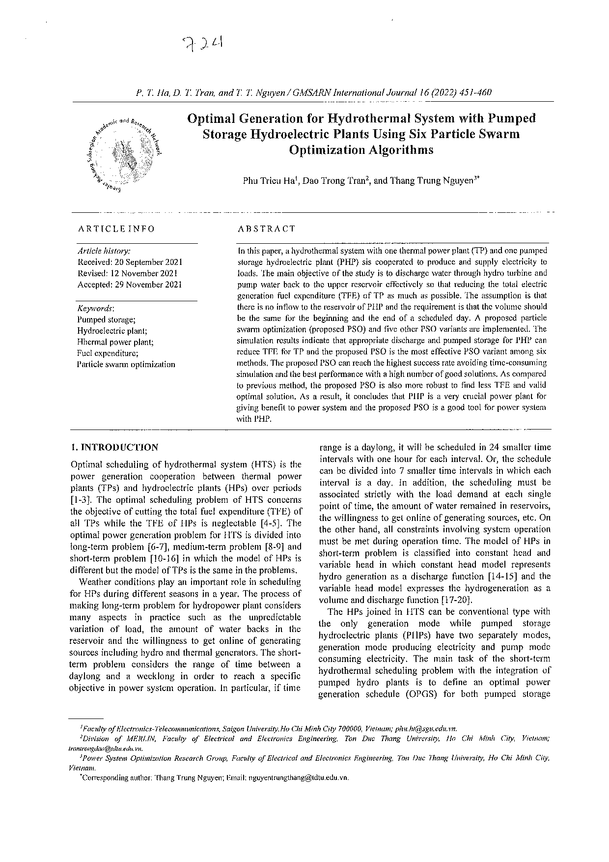 Optimal Generation for hydrothermal system with pumped storage hydroelectric plants using six particle swarm optimization algorithms  