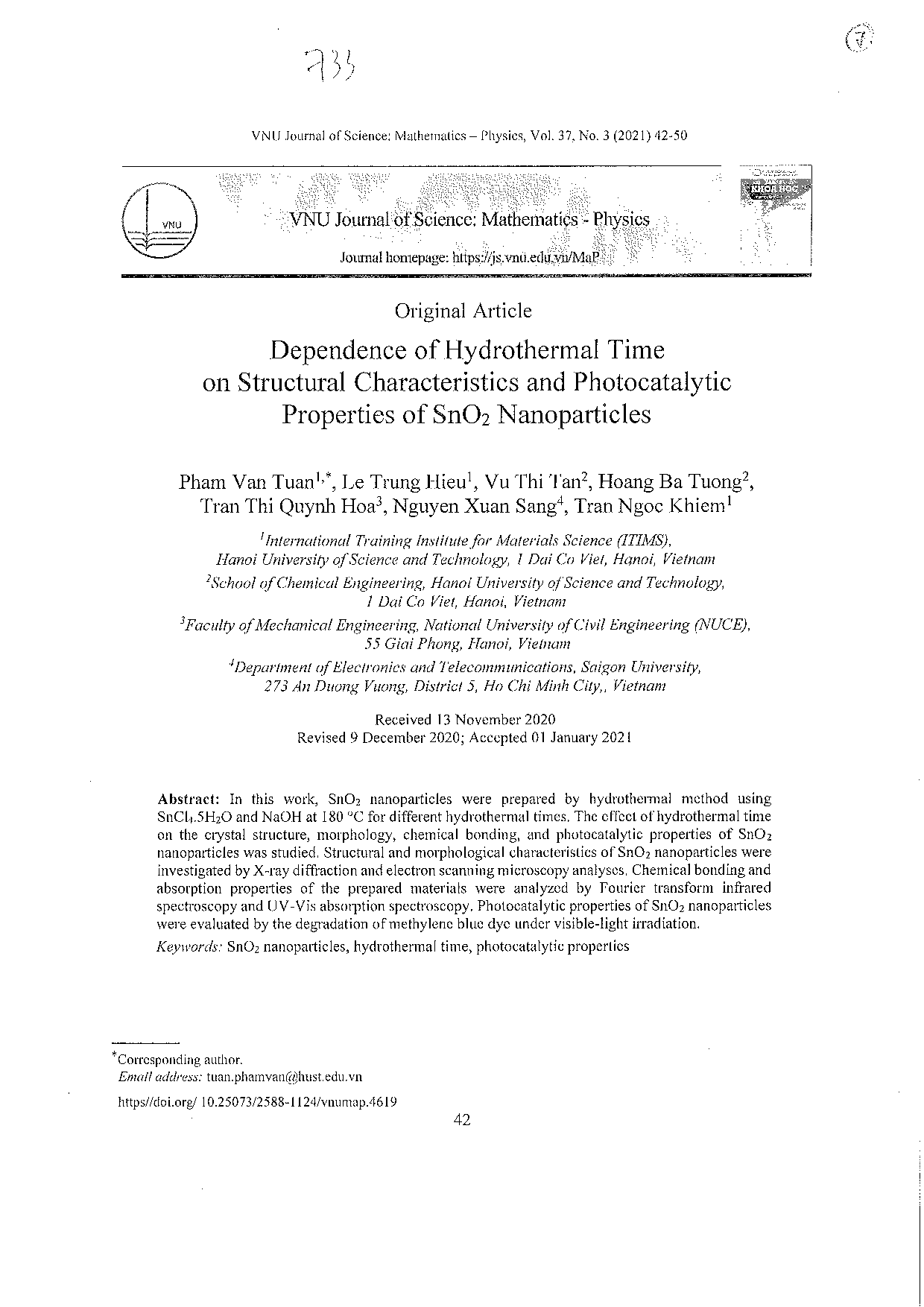 Dependence of Hydrothermal Time on Structural Characteristics and Photocatalytic Properties of SnO2 Nanoparticles  