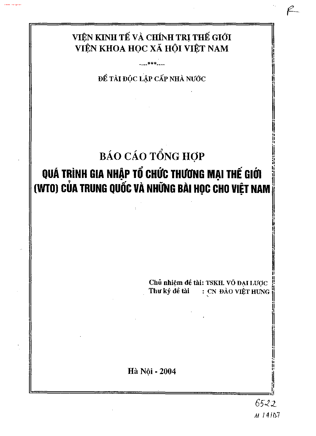 Quá trình gia nhập tổ chức thương mại thế giới (WTO) của Trung Quốc và những bài học cho Việt Nam  