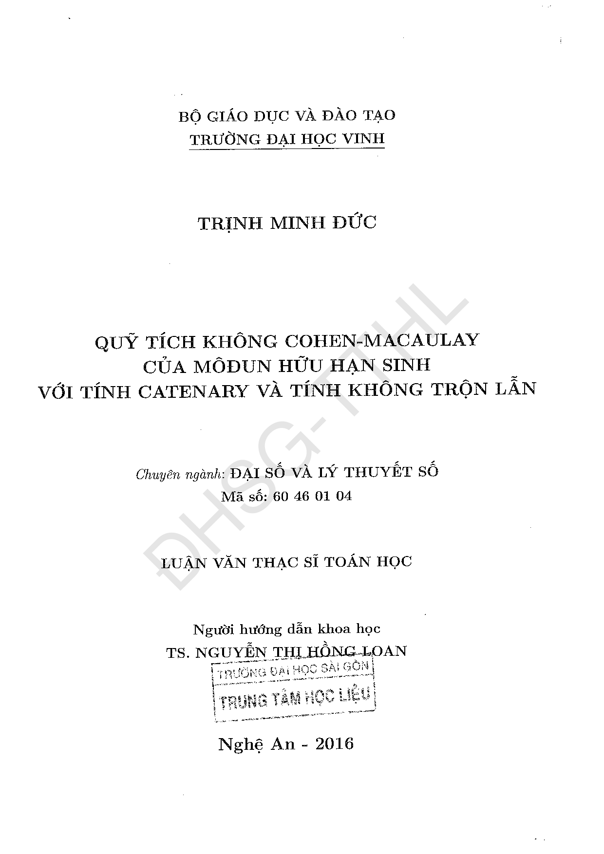 Quỹ tích không Cohen - Macaulay của môđun hữu hạn sinh với tính catenary và tính không trộn lẫn