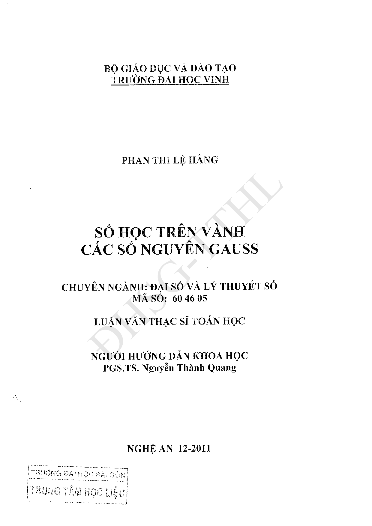 Số học trên vành các số nguyên Gauss