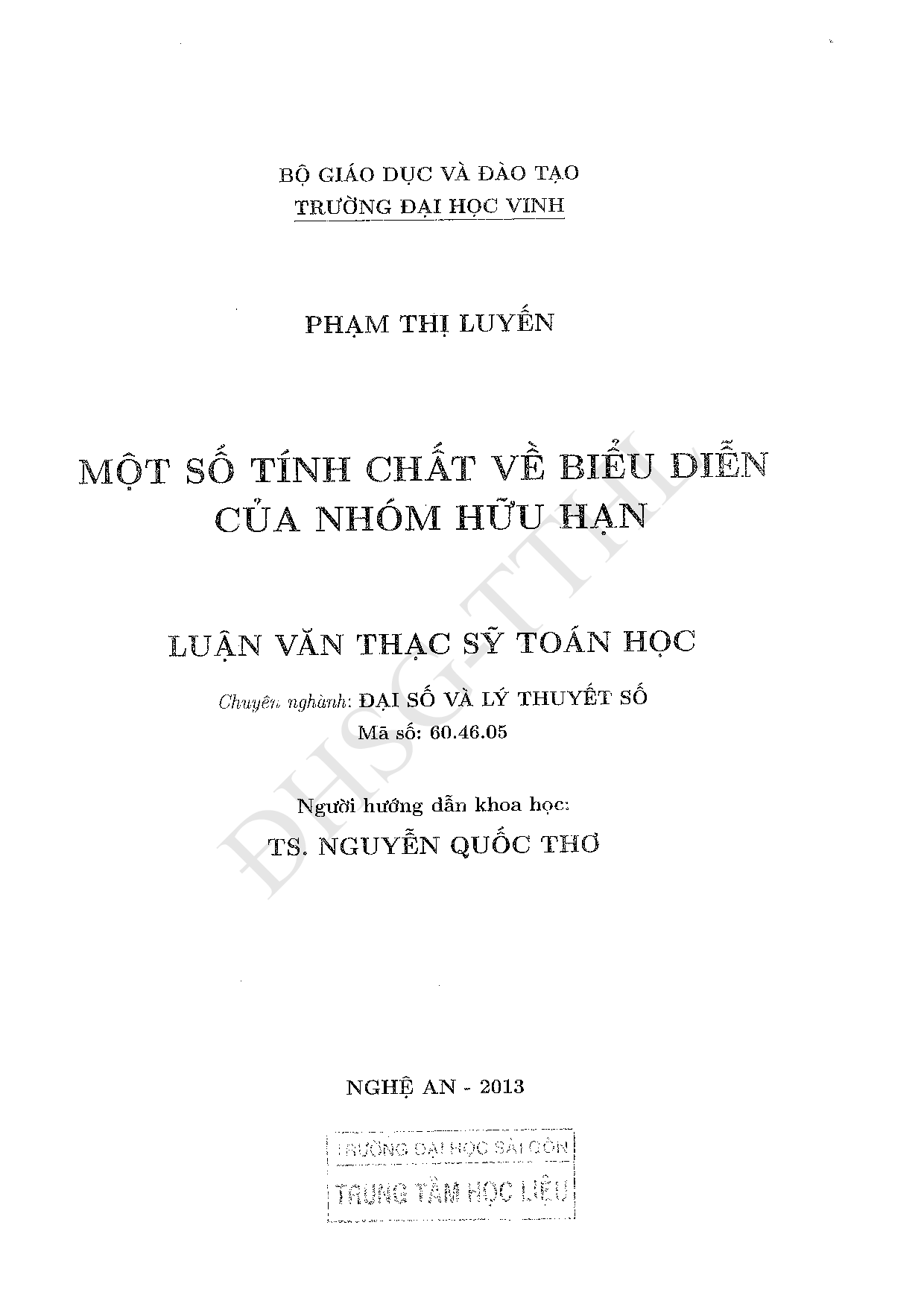 Một số tính chất về biểu diễn của nhóm hữu hạn