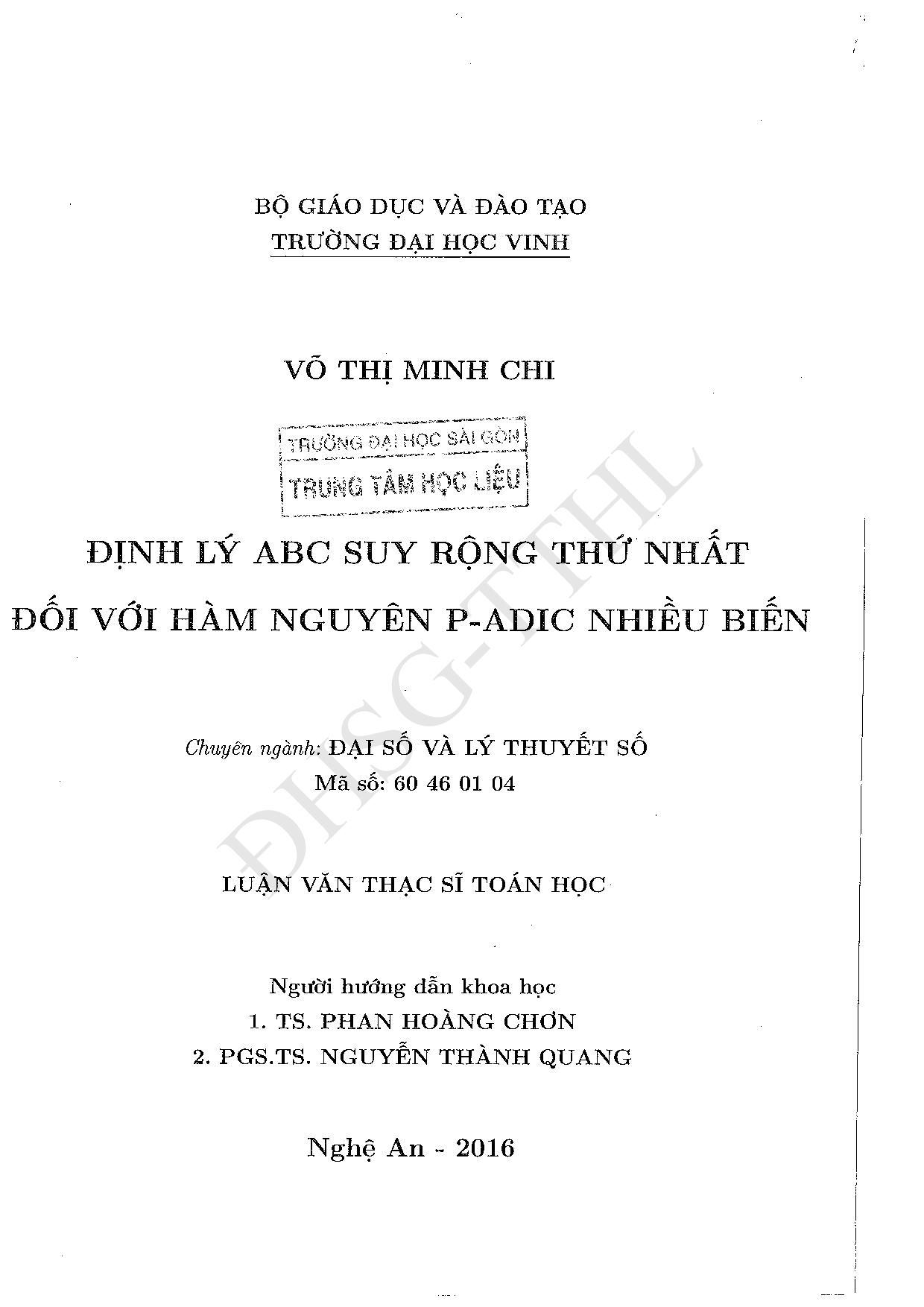 Định lý ABC suy rộng thứ nhất đối với hàm nguyên P - Adic nhiều biến