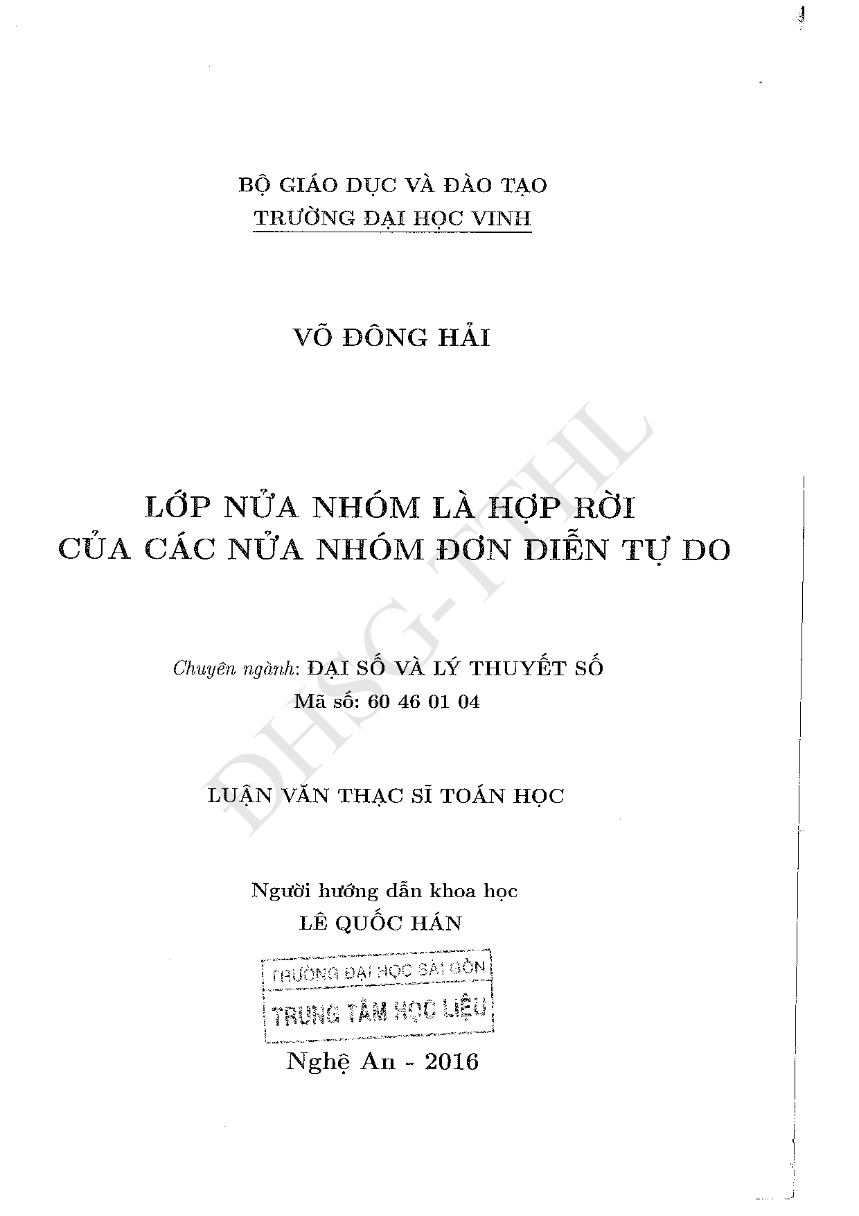 Lớp nửa nhóm là hợp rời của các nửa nhóm đơn diễn tự do