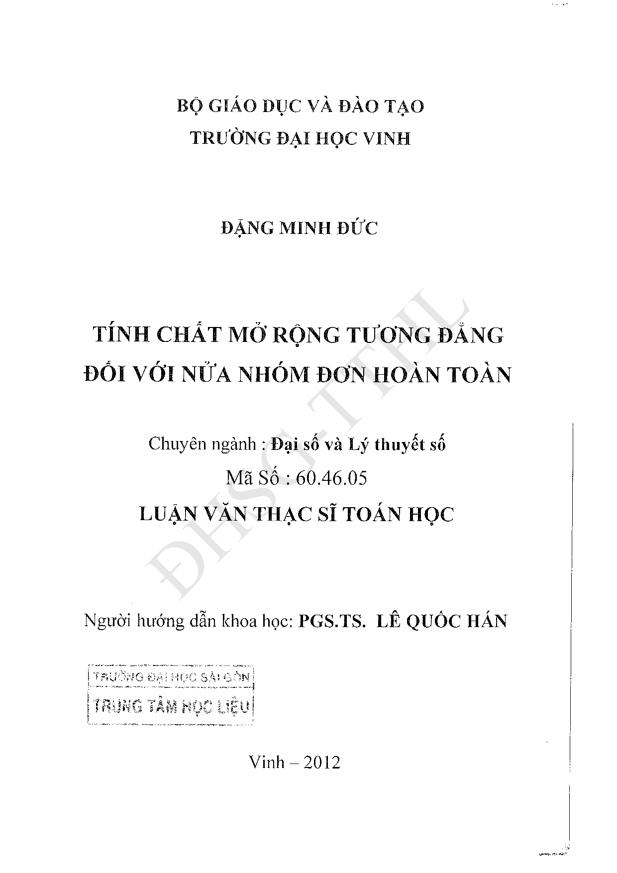 Tính chất mở rộng tương đẳng đối với nửa nhóm đơn hoàn toàn