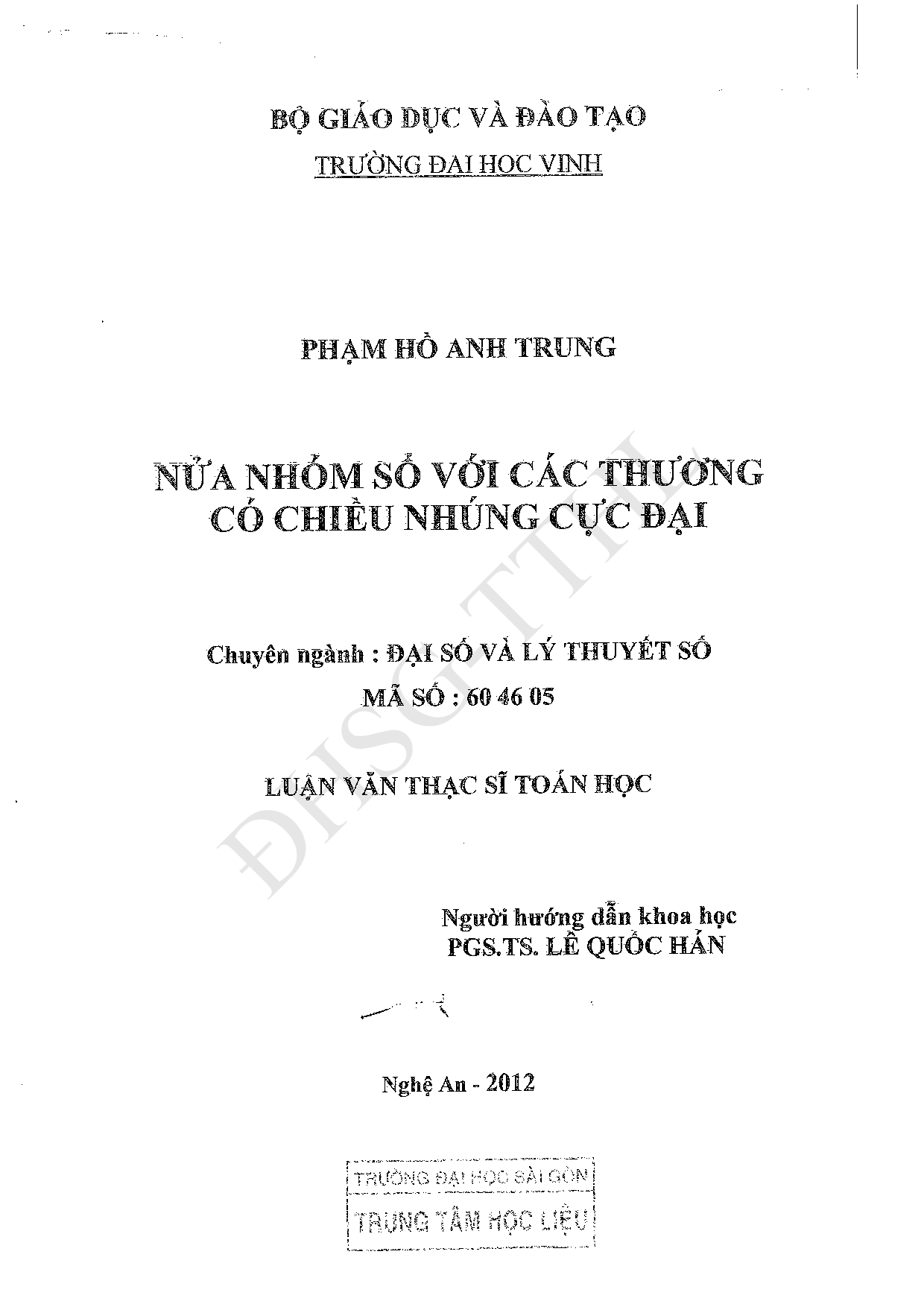 Nửa nhóm số với các thương có chiều nhúng cực đại