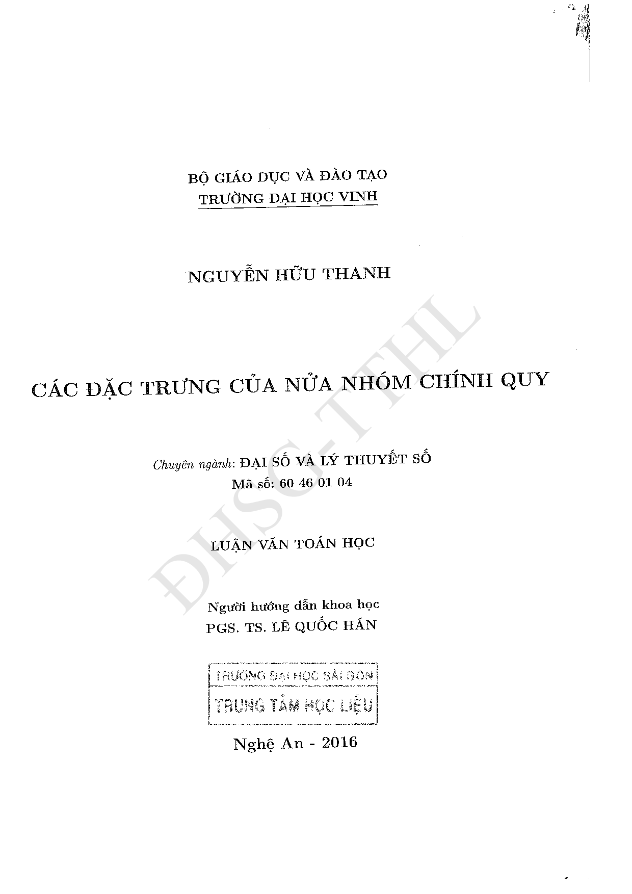 Các đặc trưng của nửa nhóm chính quy