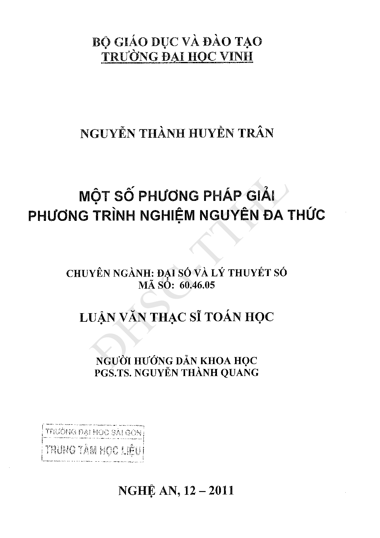 Một số phương pháp giải phương trình nghiệm nguyên đa thức