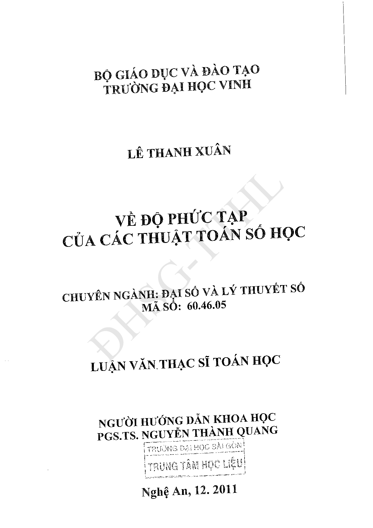 Về độ phức tạp của các thuật toán số học