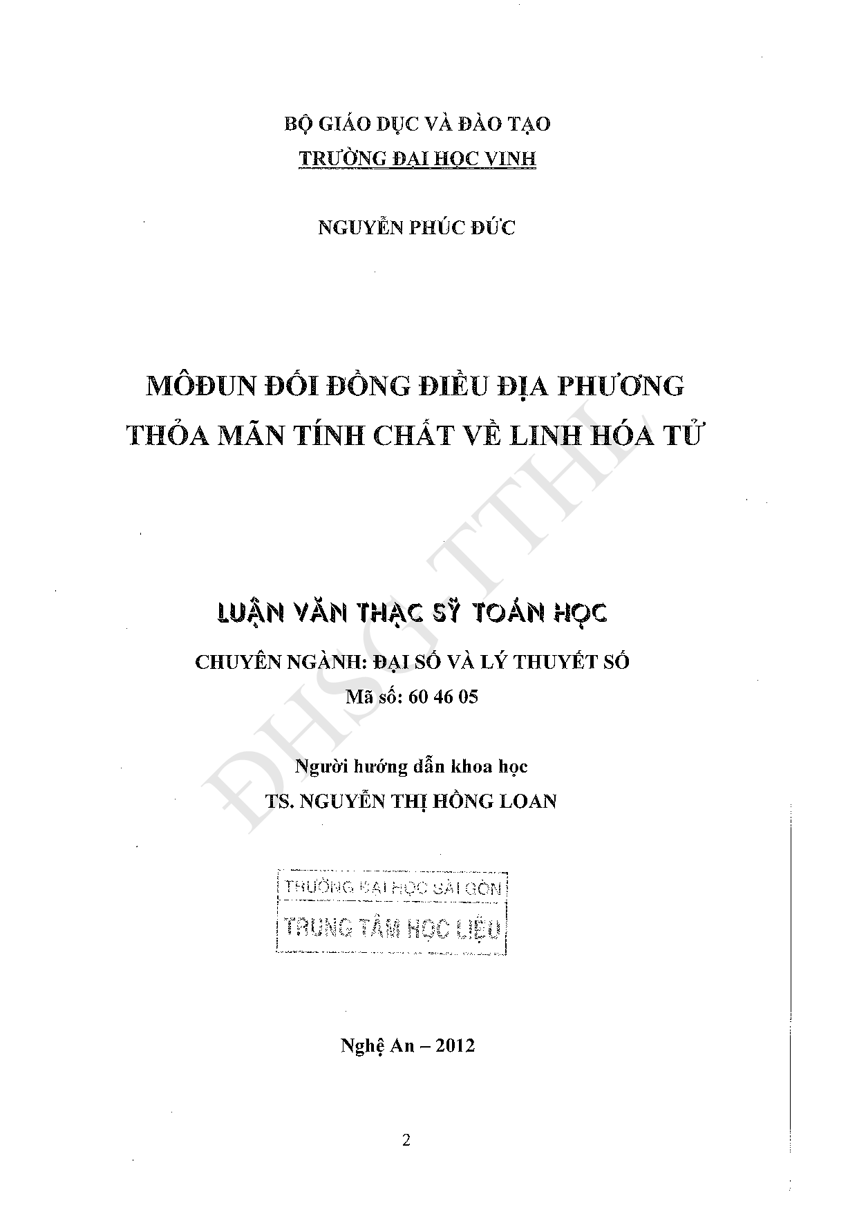 Môđun đối đồng điều địa phương thỏa mãn tính chất về linh hóa tử